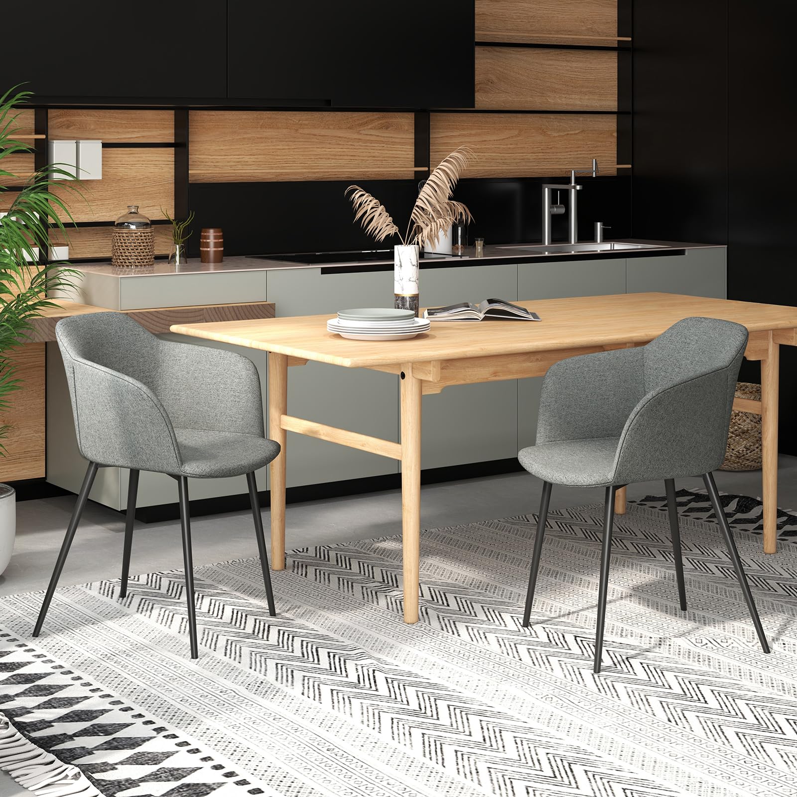 Dining Chairs Set of 2/4, Upholstered Kitchen Chairs with Arms, Dining Room Chairs with Metal Frame, 17"(D)x18"(W) Wide Seat