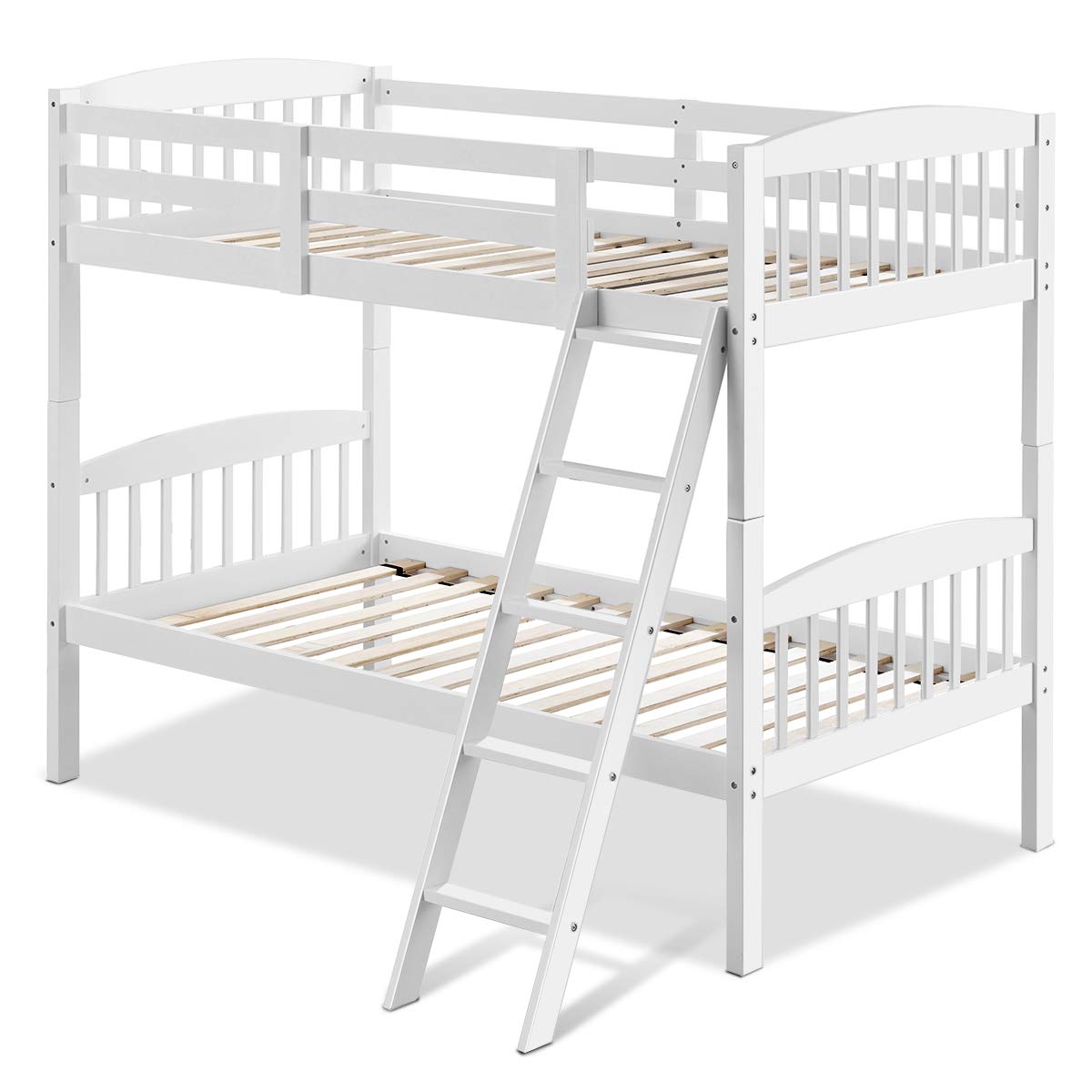 Twin Over Twin Bunk Beds, Convertible Into Two Individual Solid Rubberwood Beds
