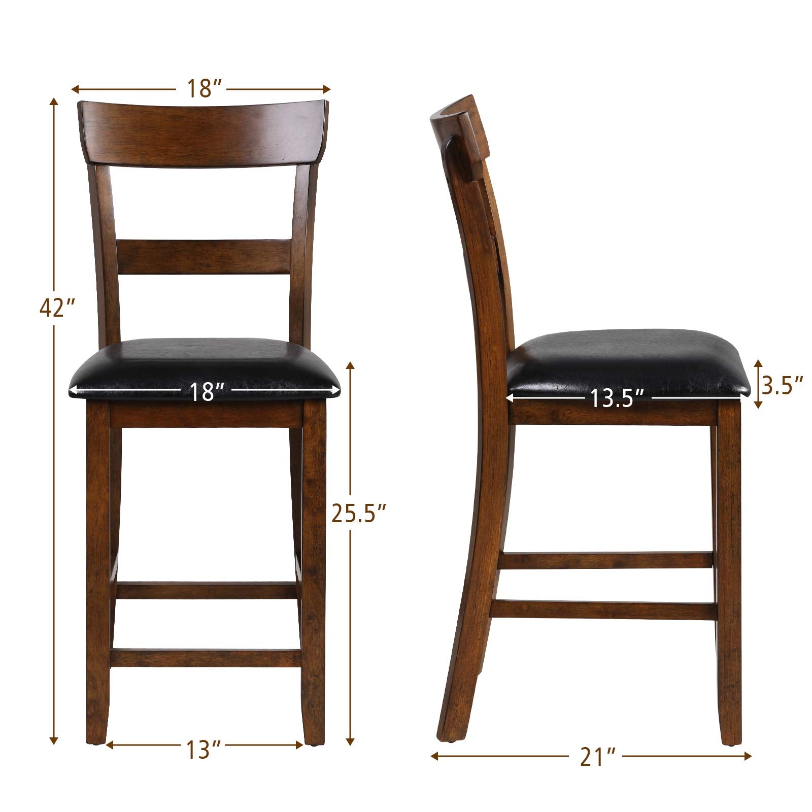 Bar Stools Set of 2/4, 25.5-Inch Counter Height Chair with Backrest, Foam-Padded Cushion, Rubber Wood Legs