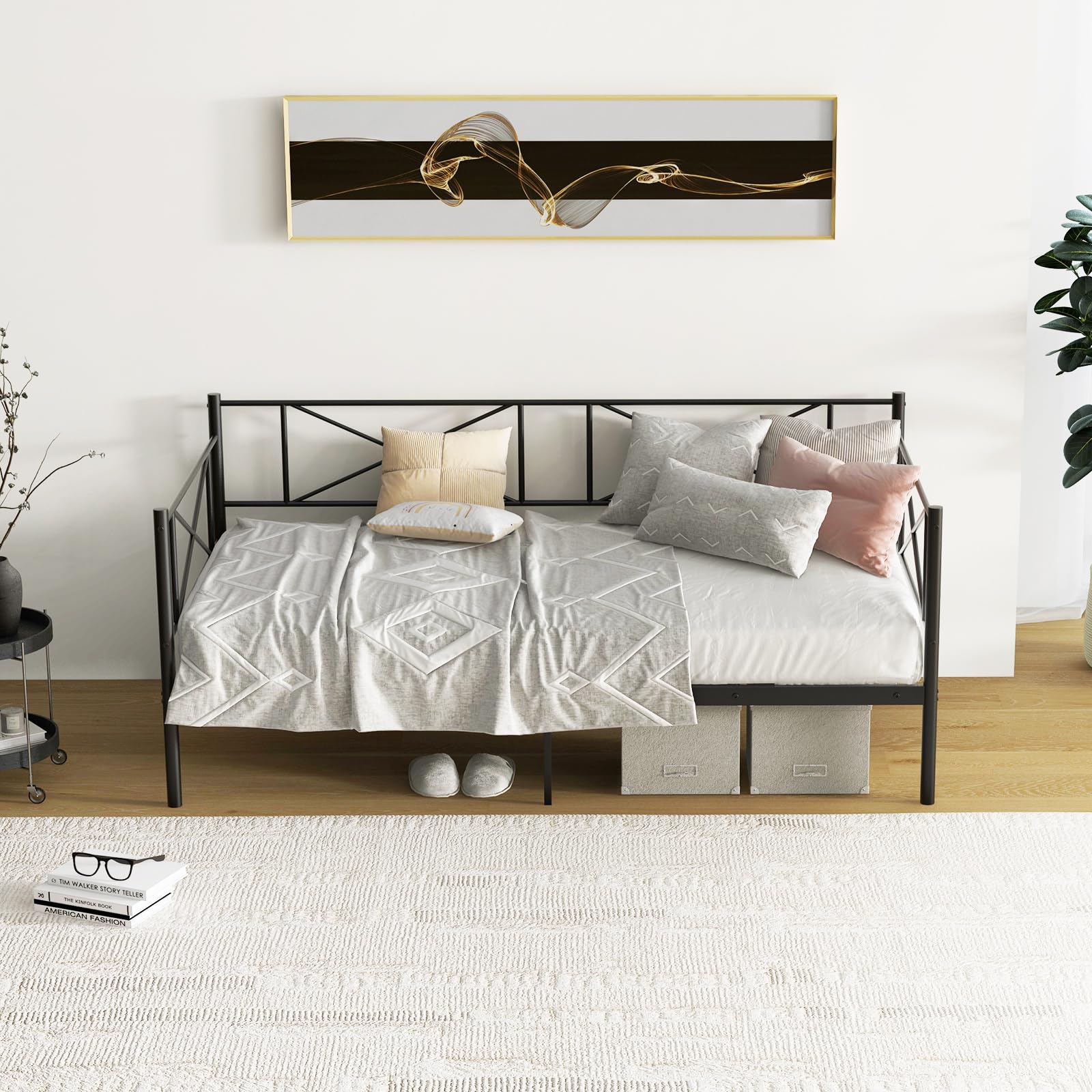 Twin Size Metal Daybed Frame Modern 2-in-1 Sofa Daybed