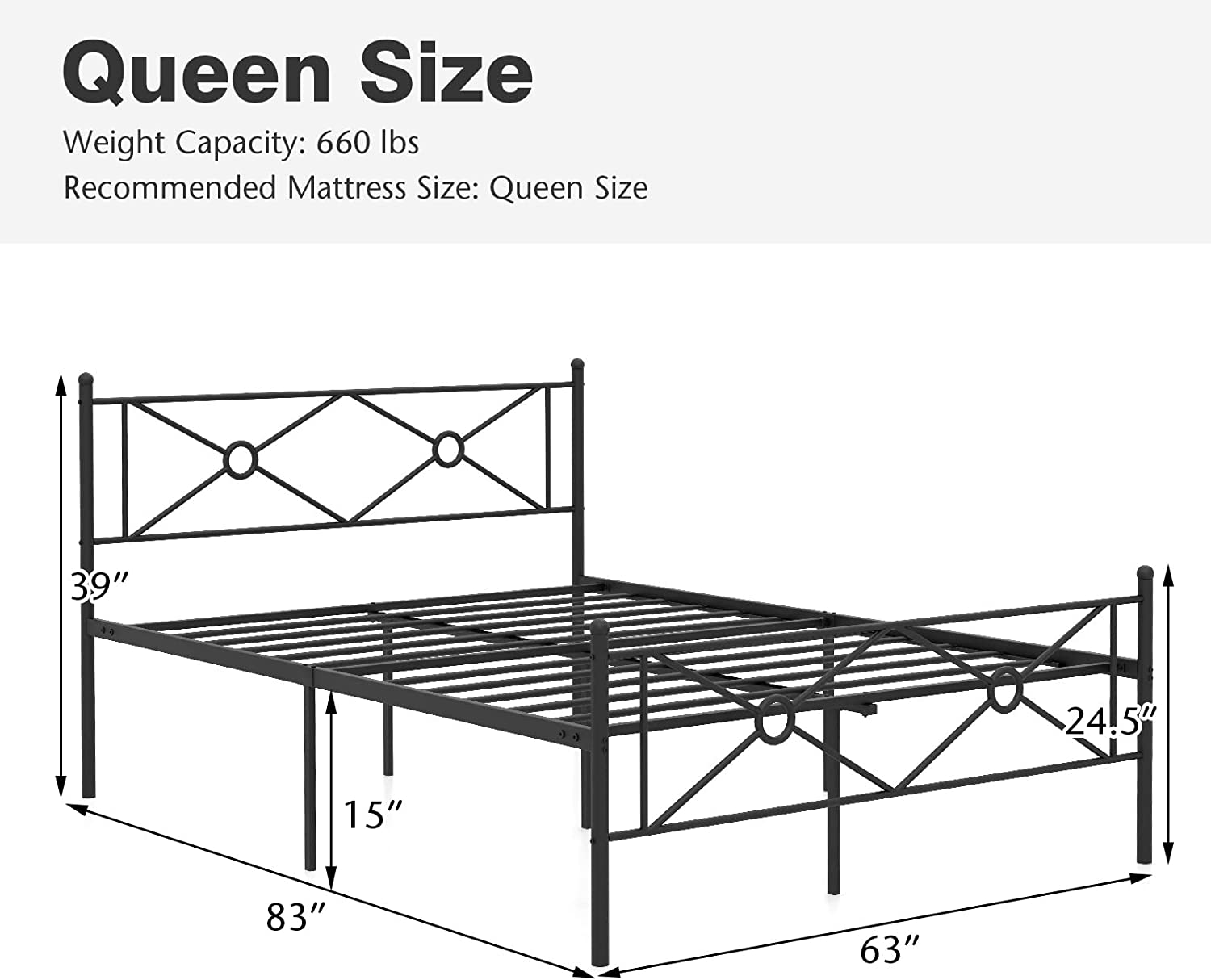Metal Bed Frame with Headboard & Footboard, Stable Structure