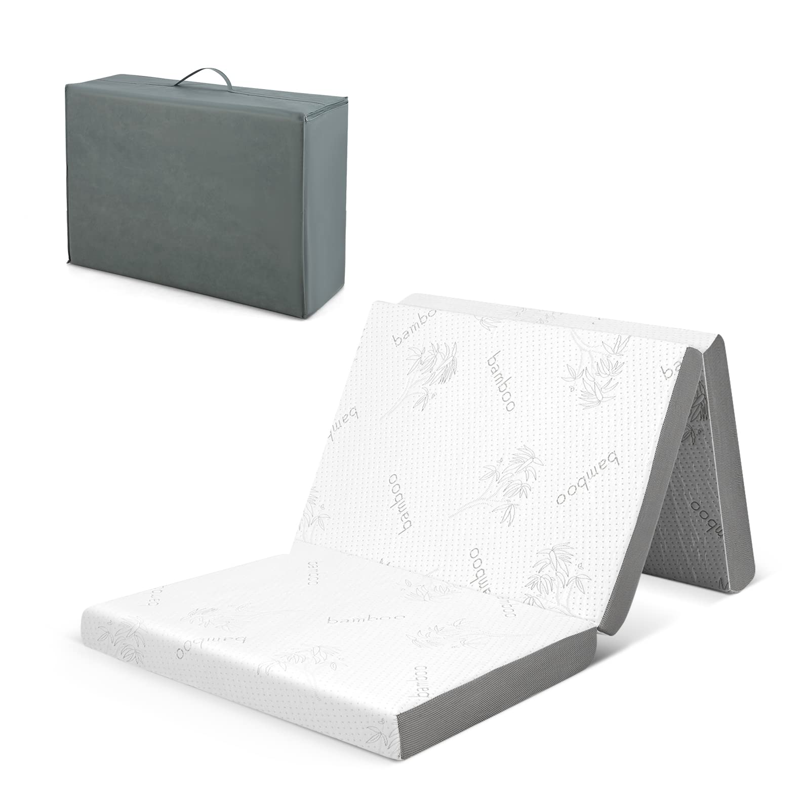 4" Tri-Folding Mattress with Storage Bag, Cool Gel Memory Foam Mattress with Removable Bamboo Cover
