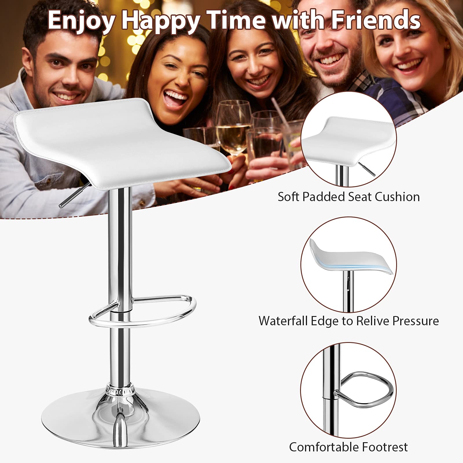 Bar Stools Set of 2/4, Adjustable Swivel PU Leather Barstools w/Footrest, Chrome Base