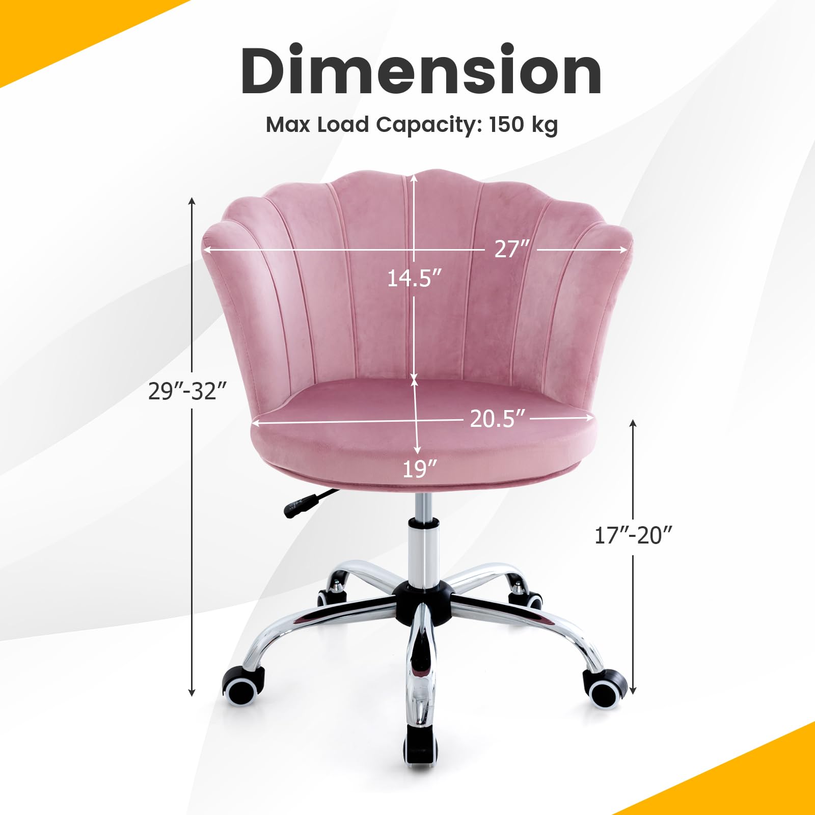 Velvet Office Desk Chair Pink, Modern Vanity Chair with Seashell Back