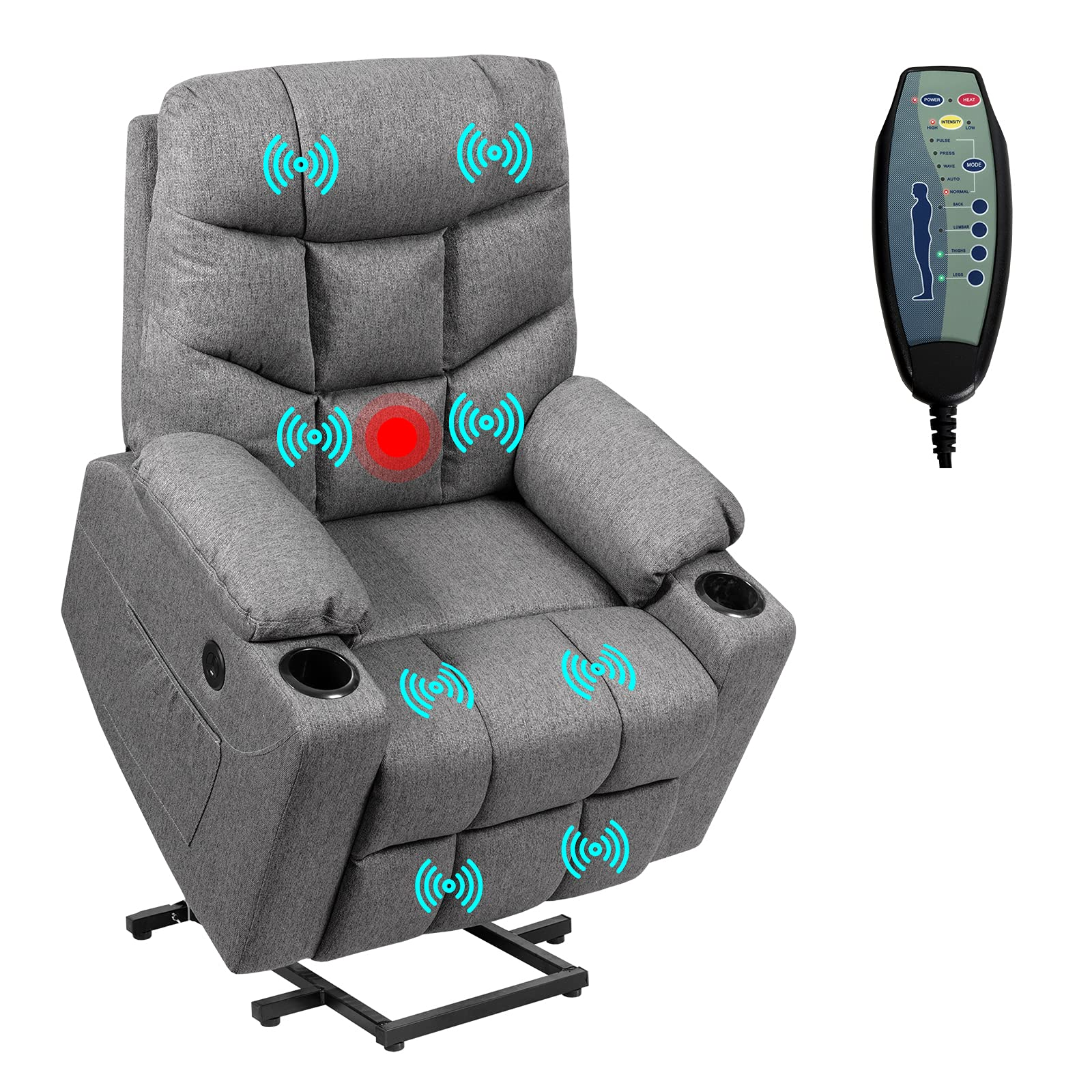 Power Lift Chair Electric Recliner Sofa for Elderly w/ 8 Point Massage & Lumbar Heat