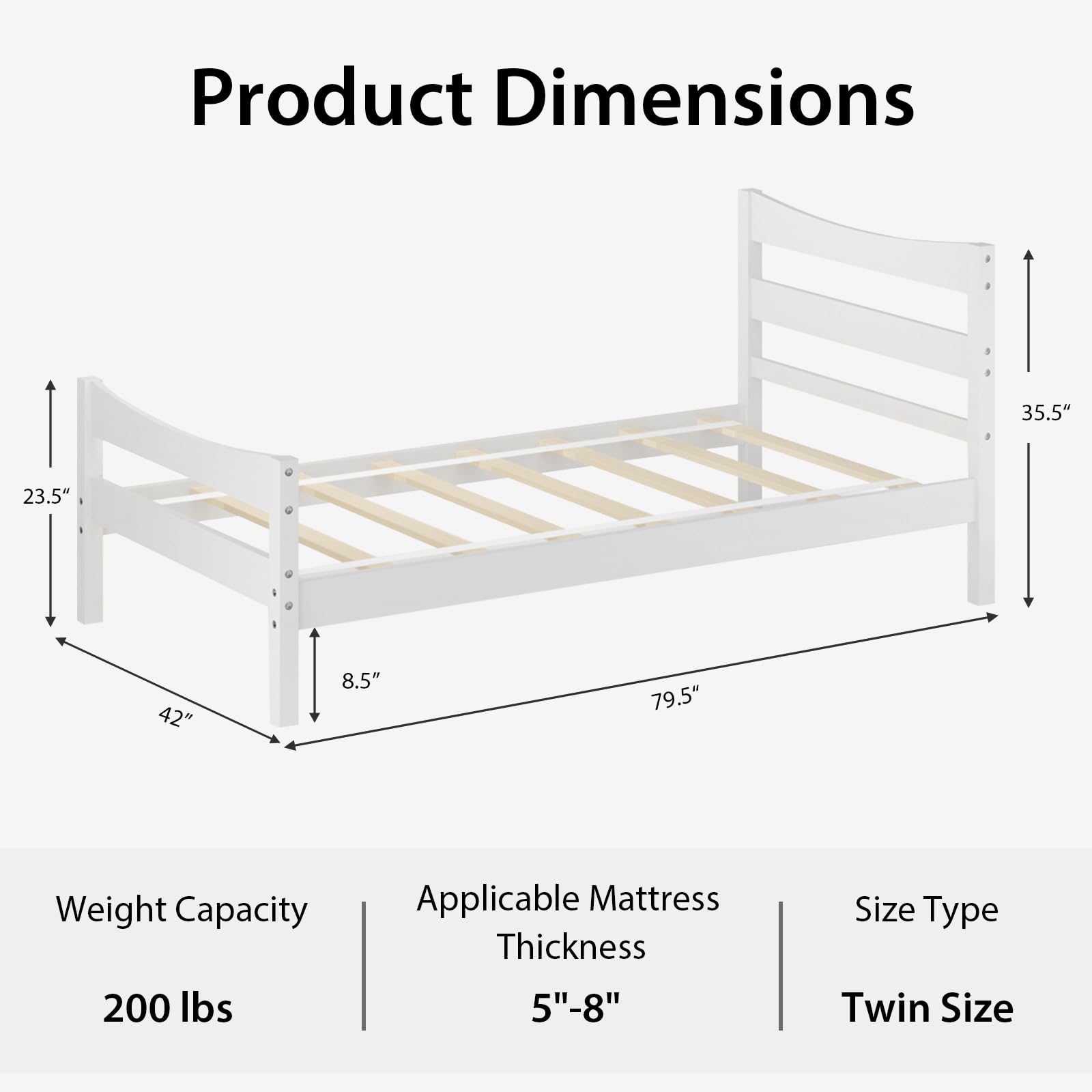 Twin Size Wood Bed Frame, Rustic Style Platform Bed w/Headboard & Footboard