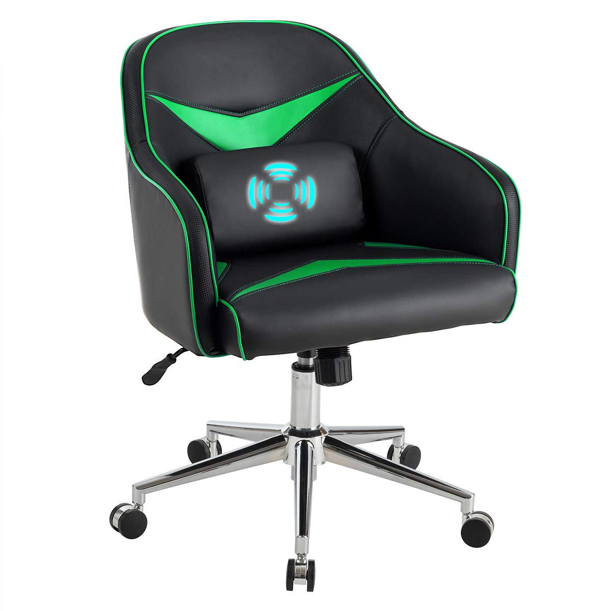 PU Leather Gaming Chair, Adjustable Height Mid-Back Armchair w/Massage Lumbar Pillow