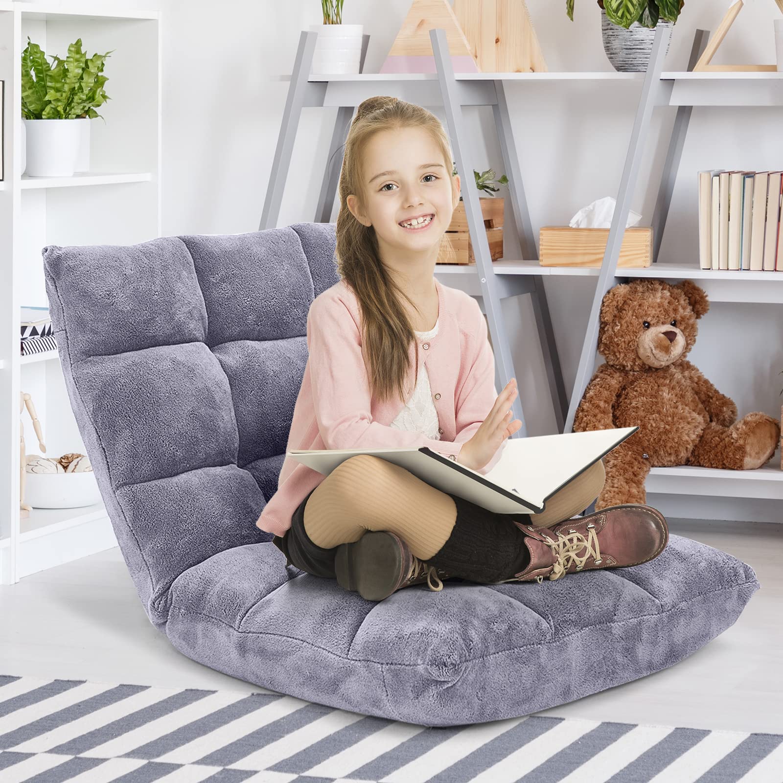 Floor Chair with Back Support, Folding Sofa Chair with 14 Adjustable Position