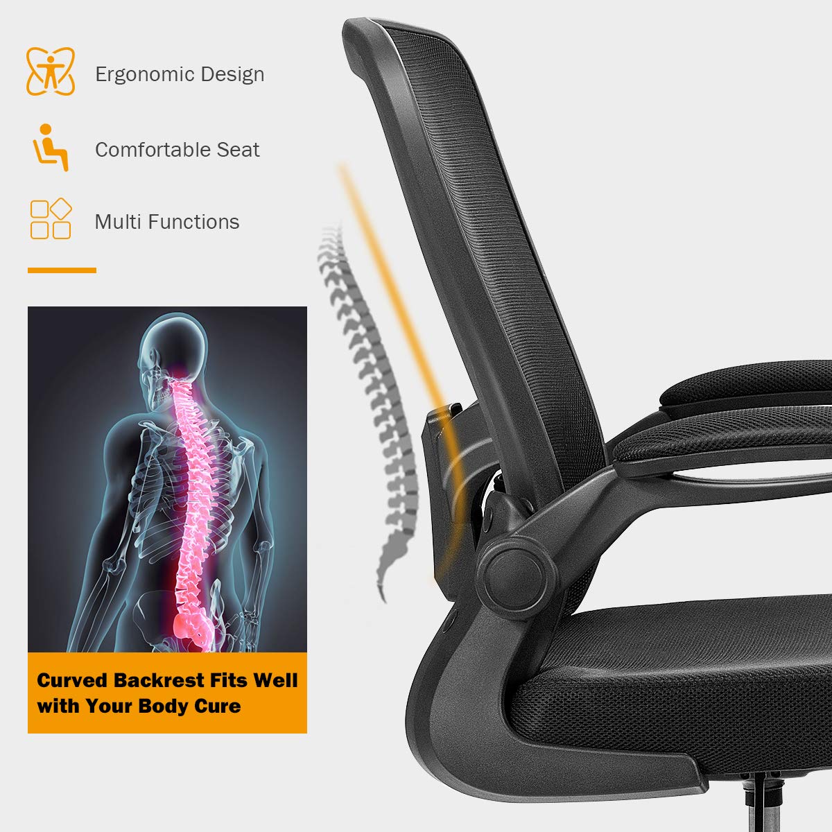 Drafting Chair, Ergonomic Tall Office Chair with Adjustable Lumbar Support & Footrest Ring