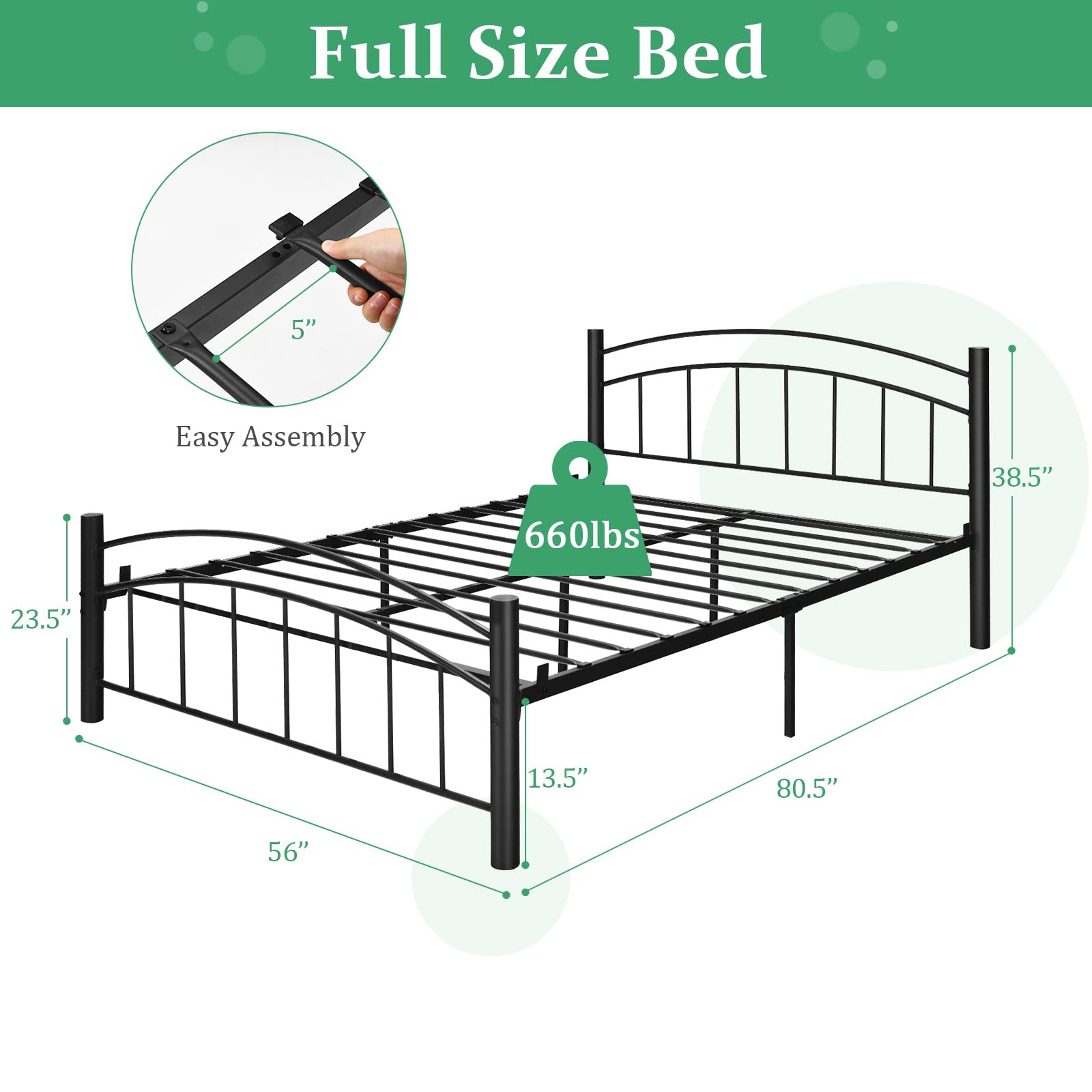 Metal Bed Frame with Headboard and Footboard