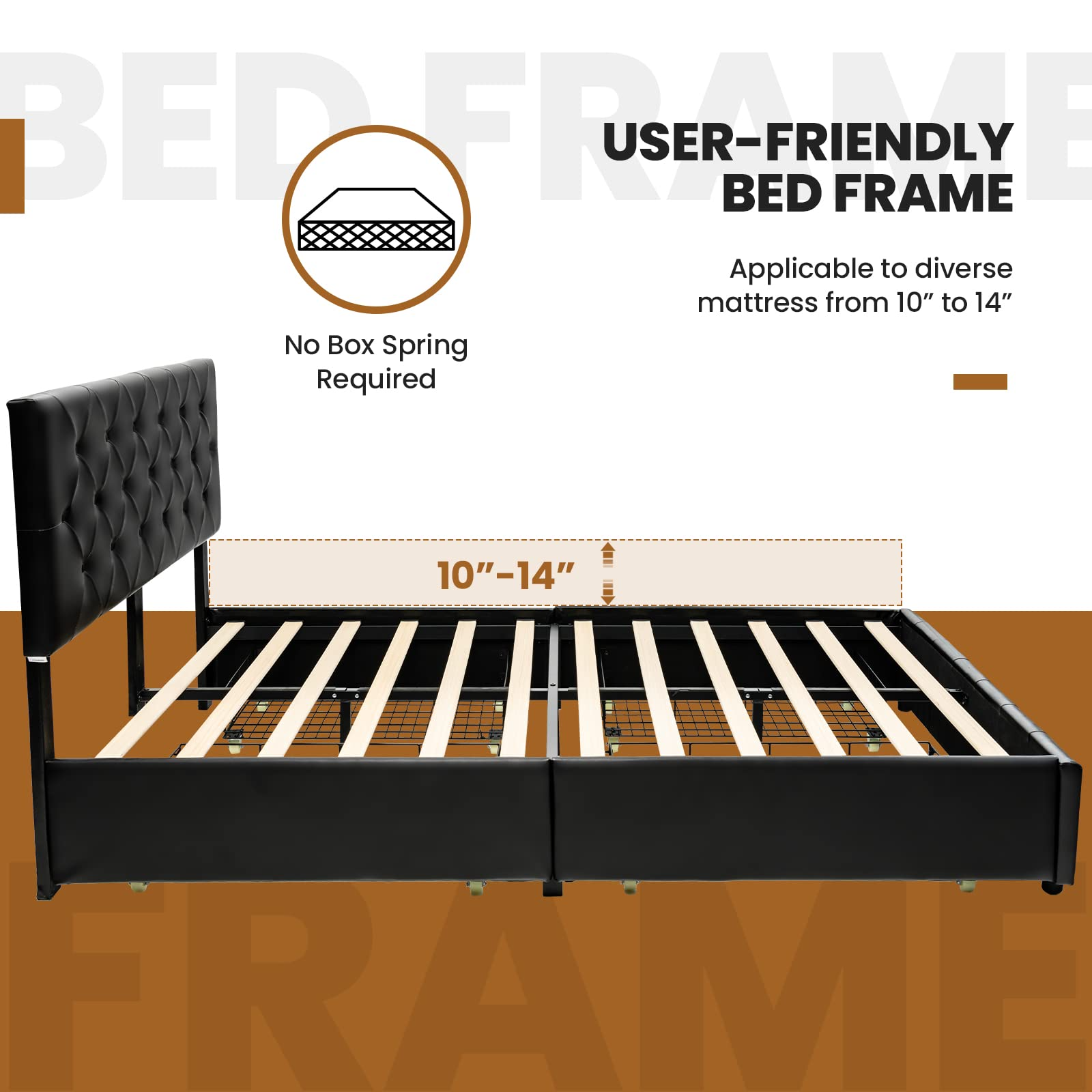 Upholstered PU Leather Platform Bed Frame with 4 Storage Drawers