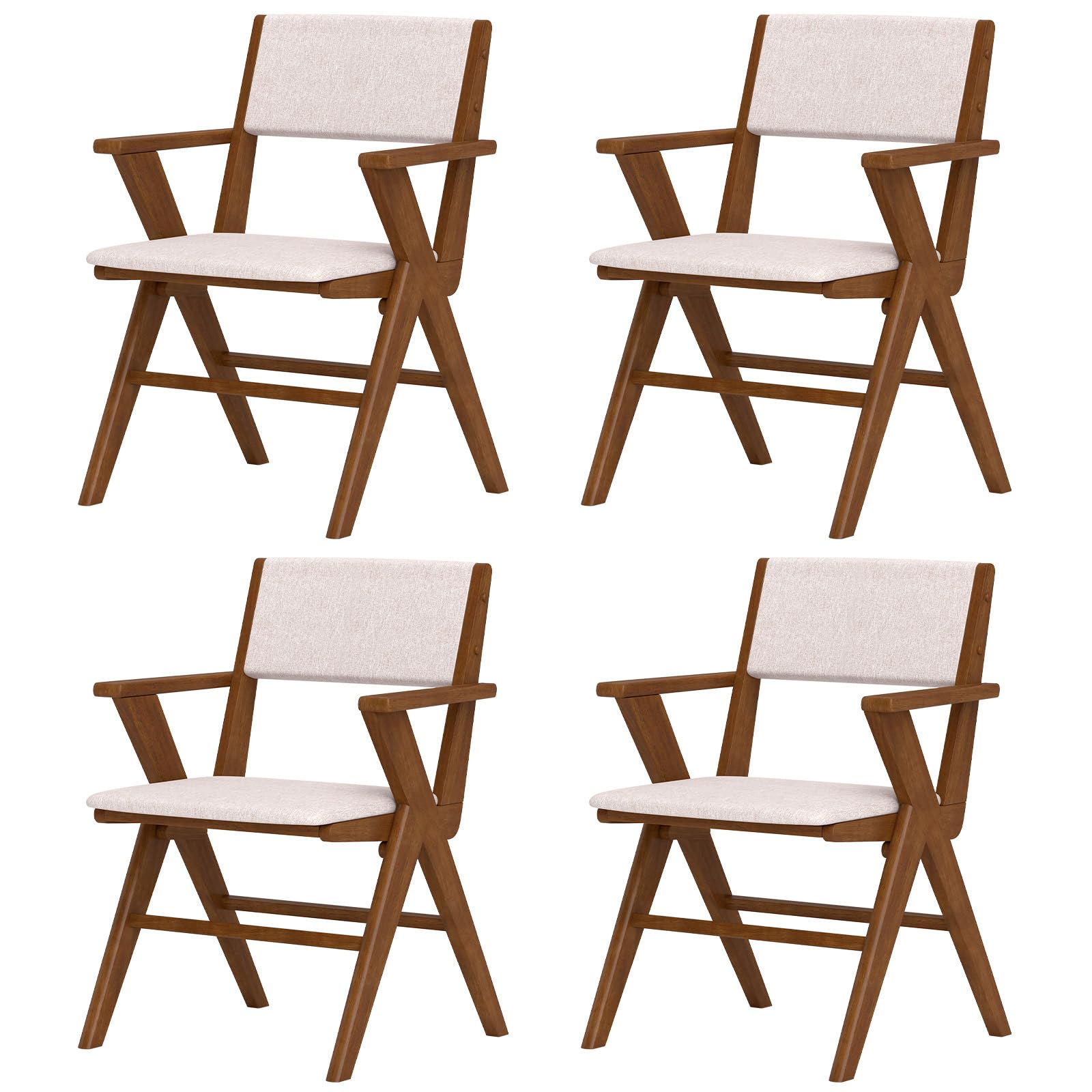 Wooden Dining Chairs Set of 2/4 w/Armrests, Rubber Wood Frame, Padded Seat & Back