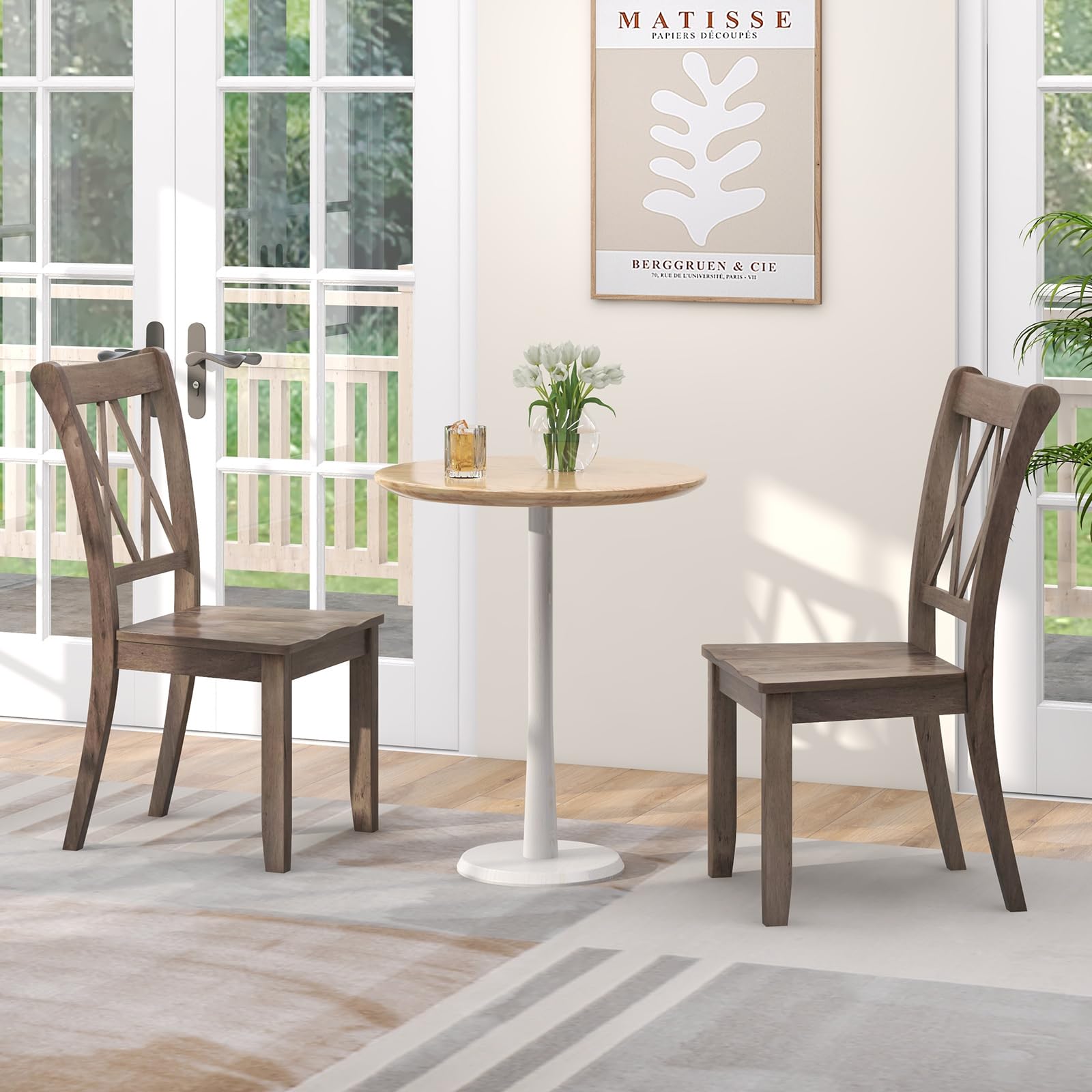 Set of 2/4 Dining Chairs, Rubber Wood Dining Room Chair, Farmhouse Dining Side Chairs