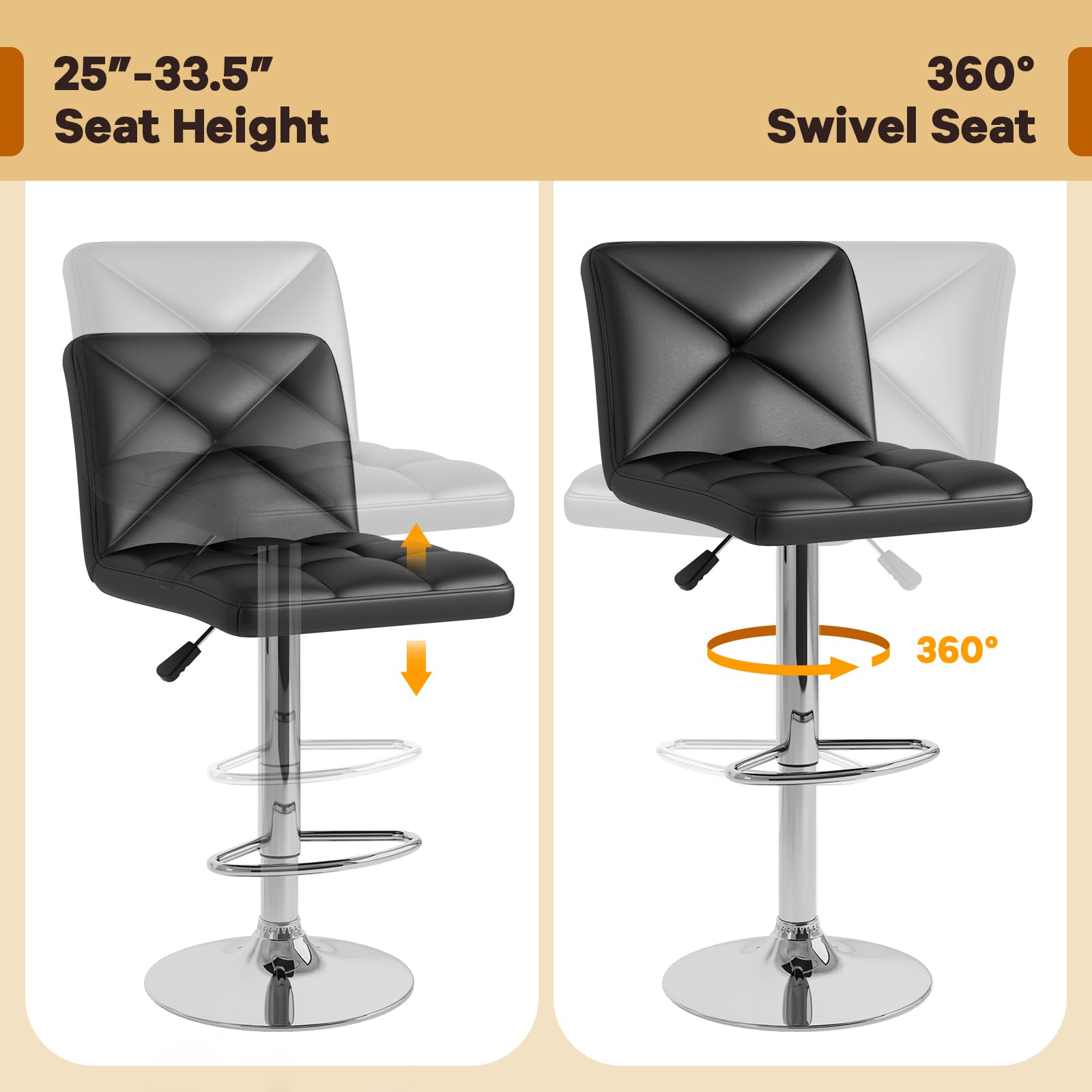 Bar Stools Set of 2/4, Modern PU Leather Swivel Counter Height Bar Stools with Back, Heavy-Duty Metal Base & Footrest