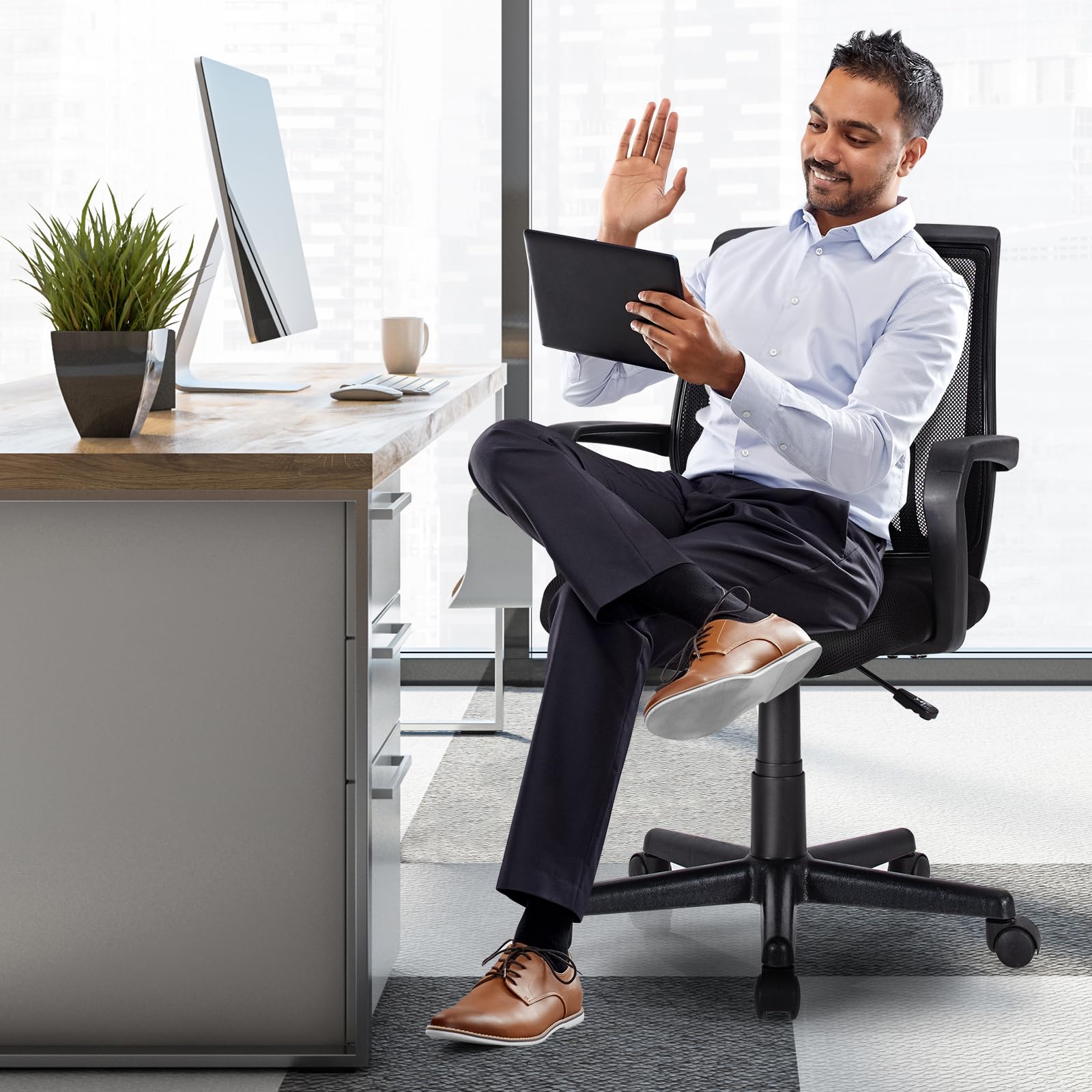 Office Chair, Mesh Desk Chairs with Wheels, Lumbar Support, Waterfall Seat