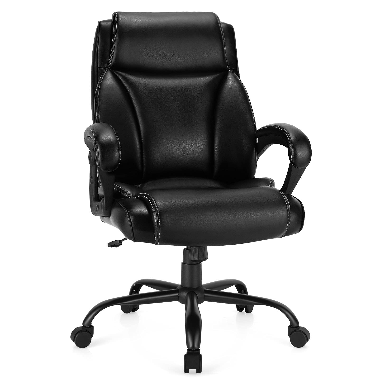 Big and Tall Leather Adjustable Swivel Executive Office Chair with Armrest and Lumbar Support