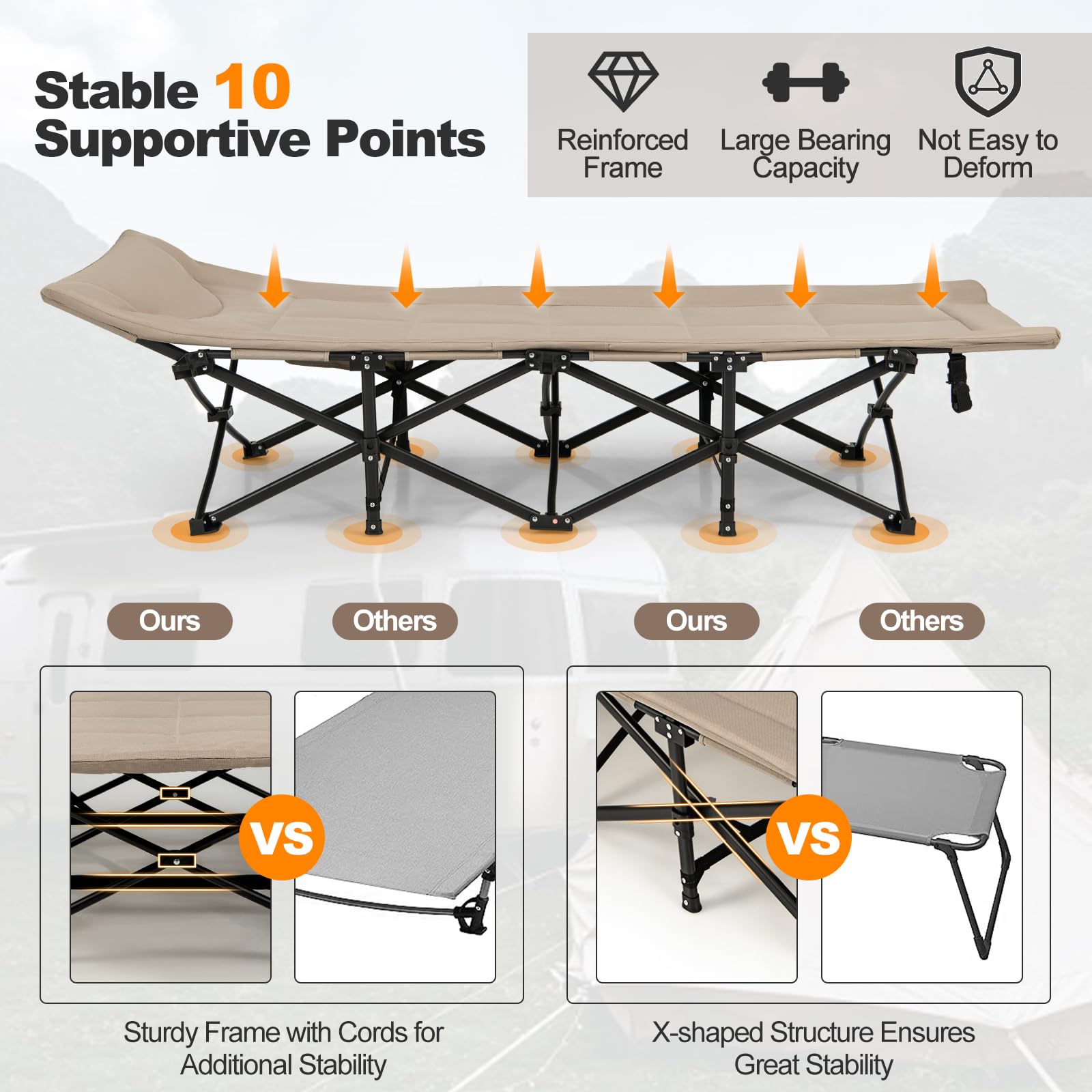 Camping Cot for Adults, Portable Folding Bed for Sleeping with Pad & Pillow Lightweight Tent Cot with Carry Bag