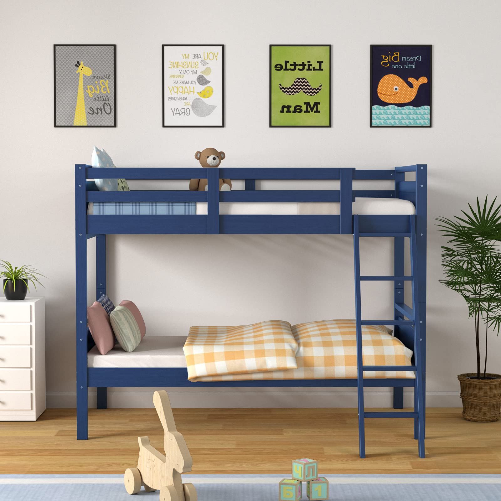 Twin-Over-Twin Wood Bunk Bed, Multifunction Convertible 2 Individual Beds