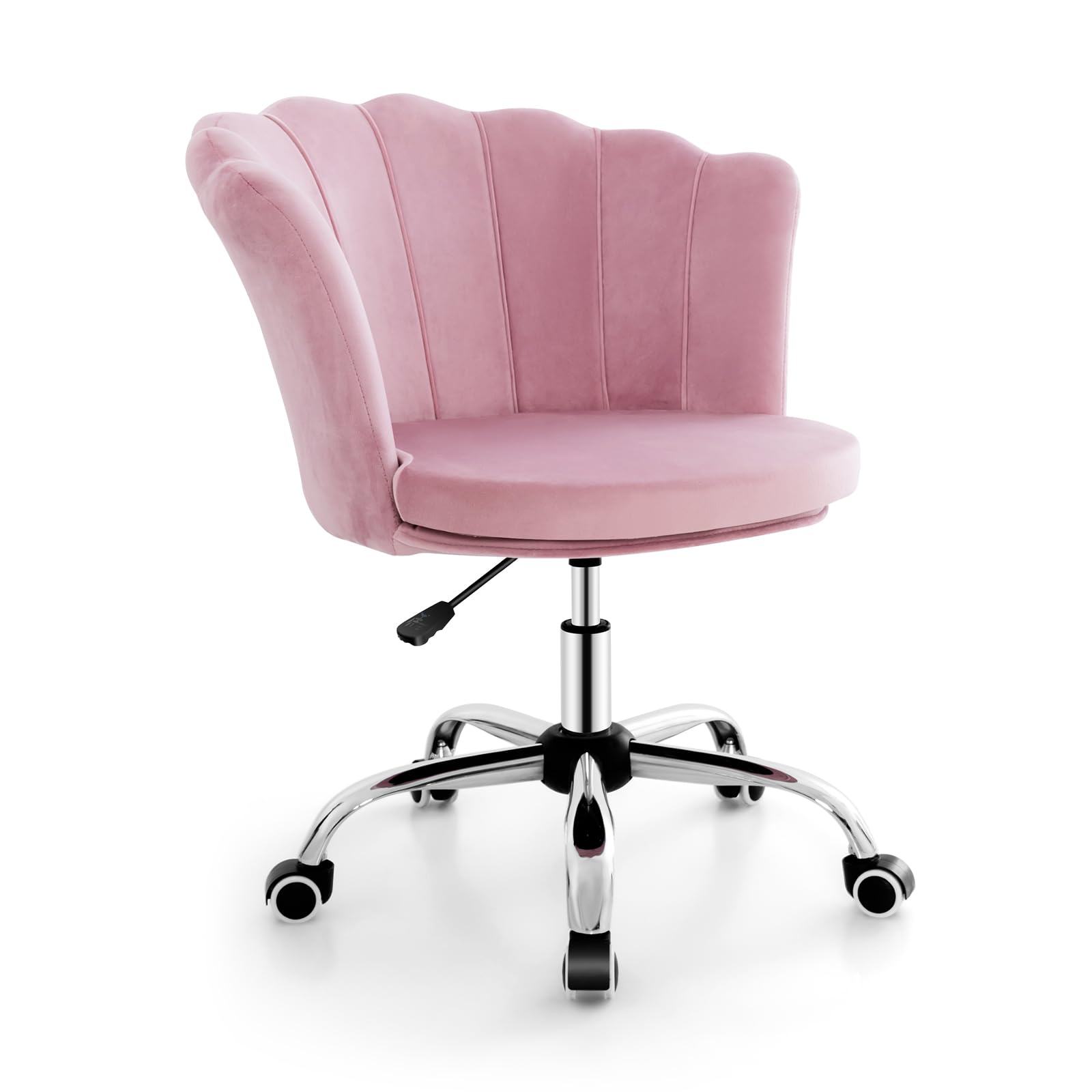 Velvet Office Desk Chair Pink, Modern Vanity Chair with Seashell Back