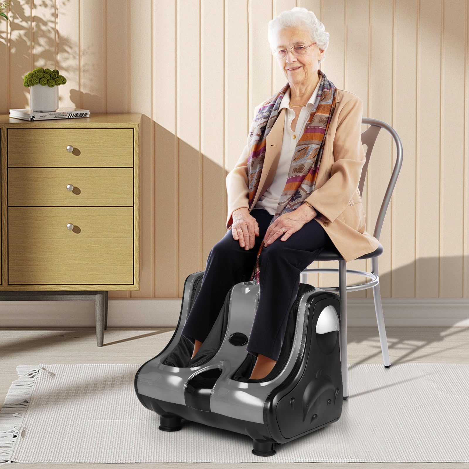 Foot and Calf Massager with Heat，Shiatsu Foot Massager Machine with Vibration, Deep Kneading, 3-Level Intensity Modes
