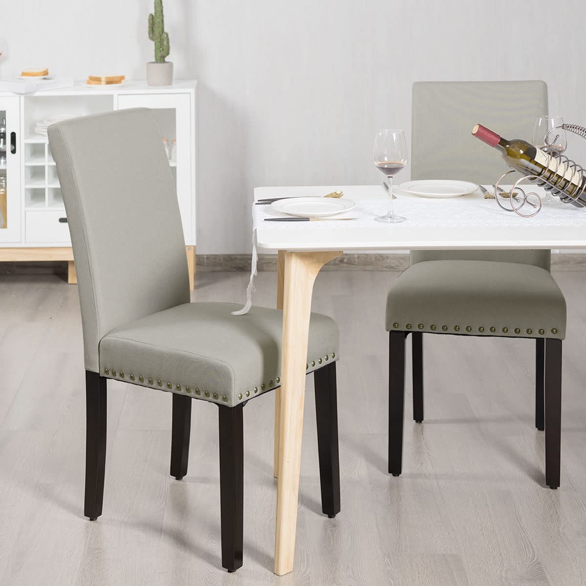 Upholstered Dining Chairs Set of 2, Fabric Side Chairs with Wood Legs, Soft Padded Seat