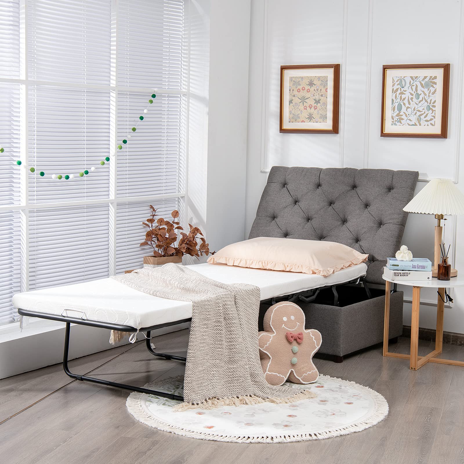 Folding Ottoman Sleeper Chair With Mattress, Convertible Fold Out Sofa Bed
