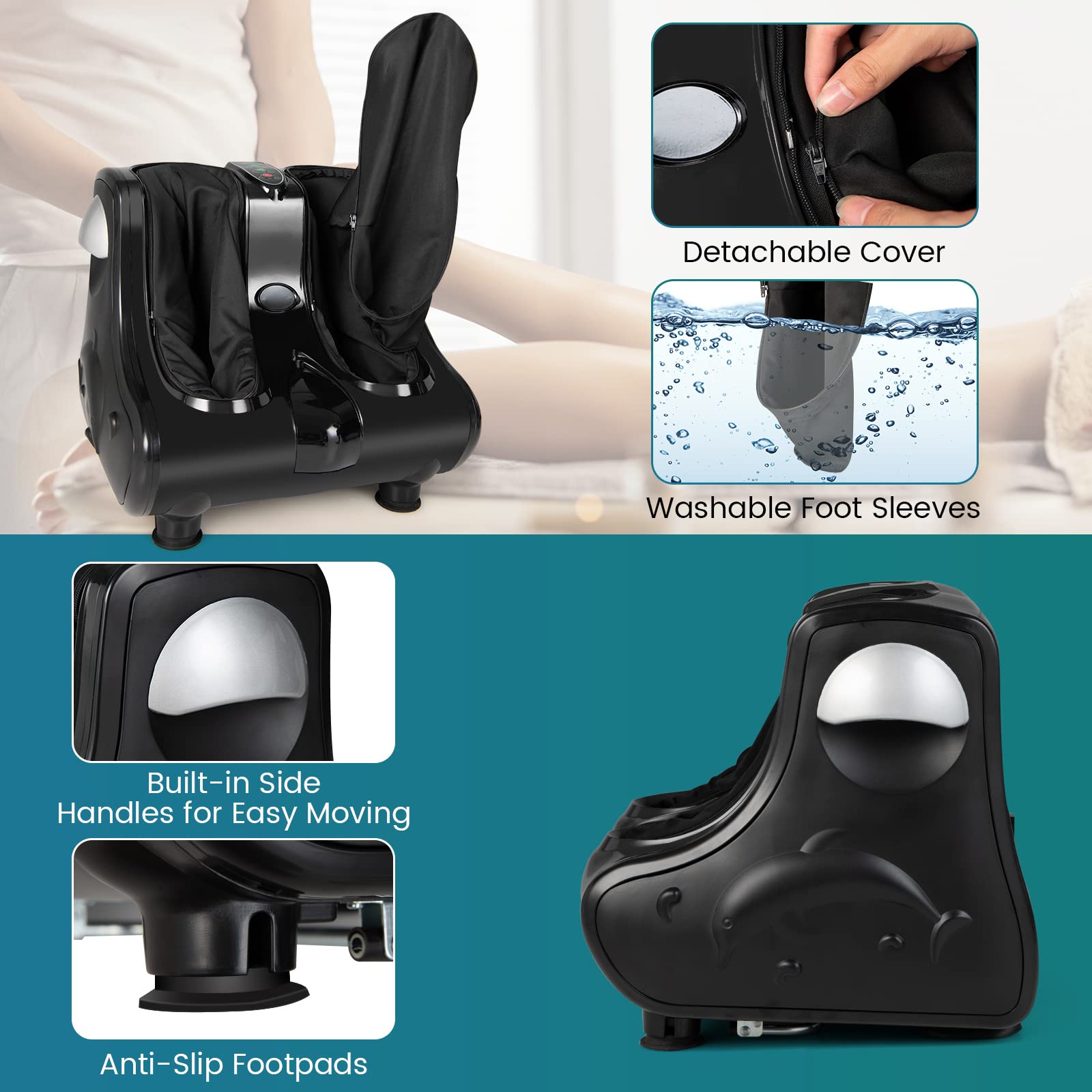 Foot and Calf Massager, Shiatsu Foot Massager Machine w/Heating, Kneading, Vibration, Rolling, Adjustable Speed & Tilt Base