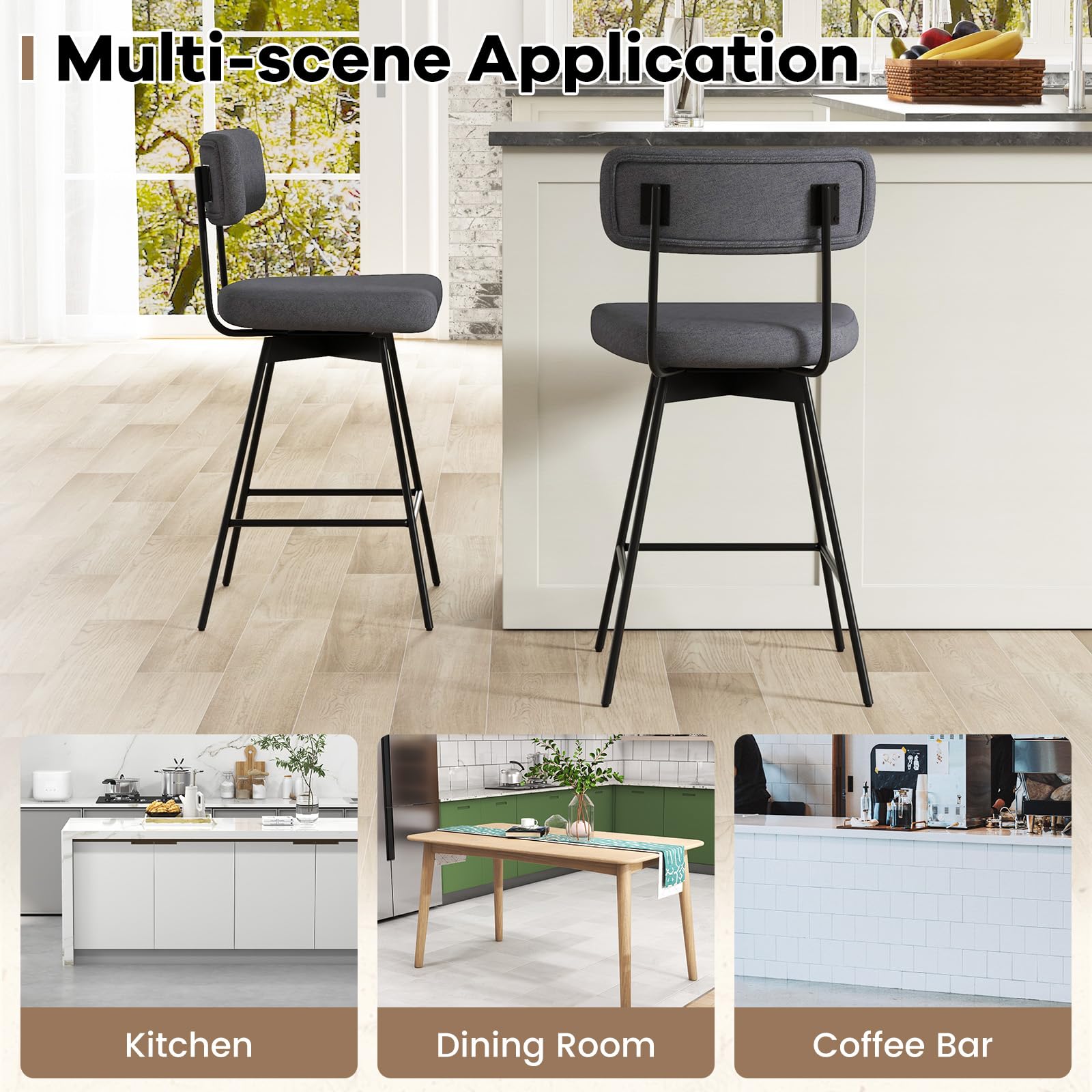 Bar Stools Set of 2/4, 25&rdquo; Upholstered Counter Height Bar Stools with Back