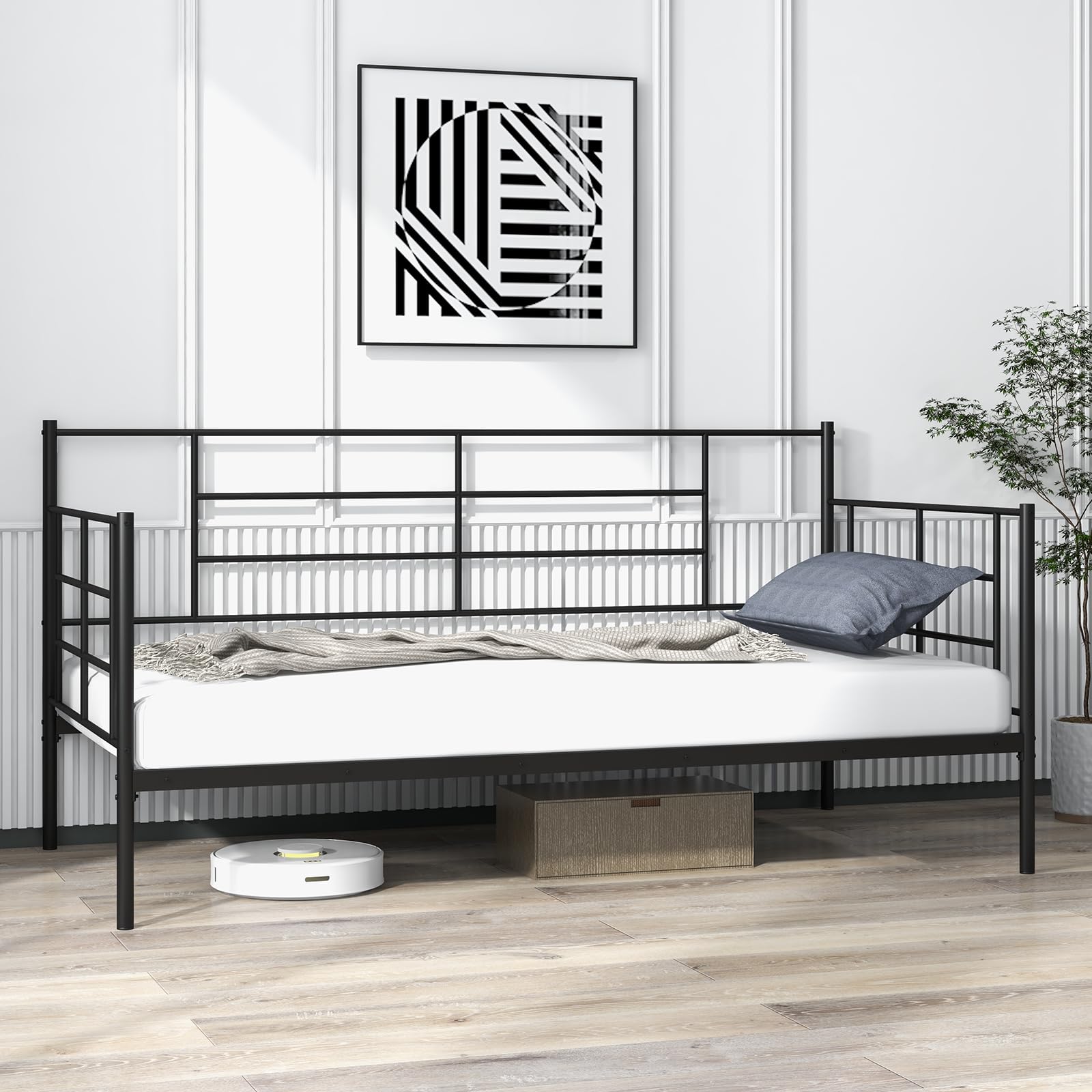 Twin Size Metal Daybed Frame, Heavy-Duty Sofa Bed with Sturdy Metal Slat Support