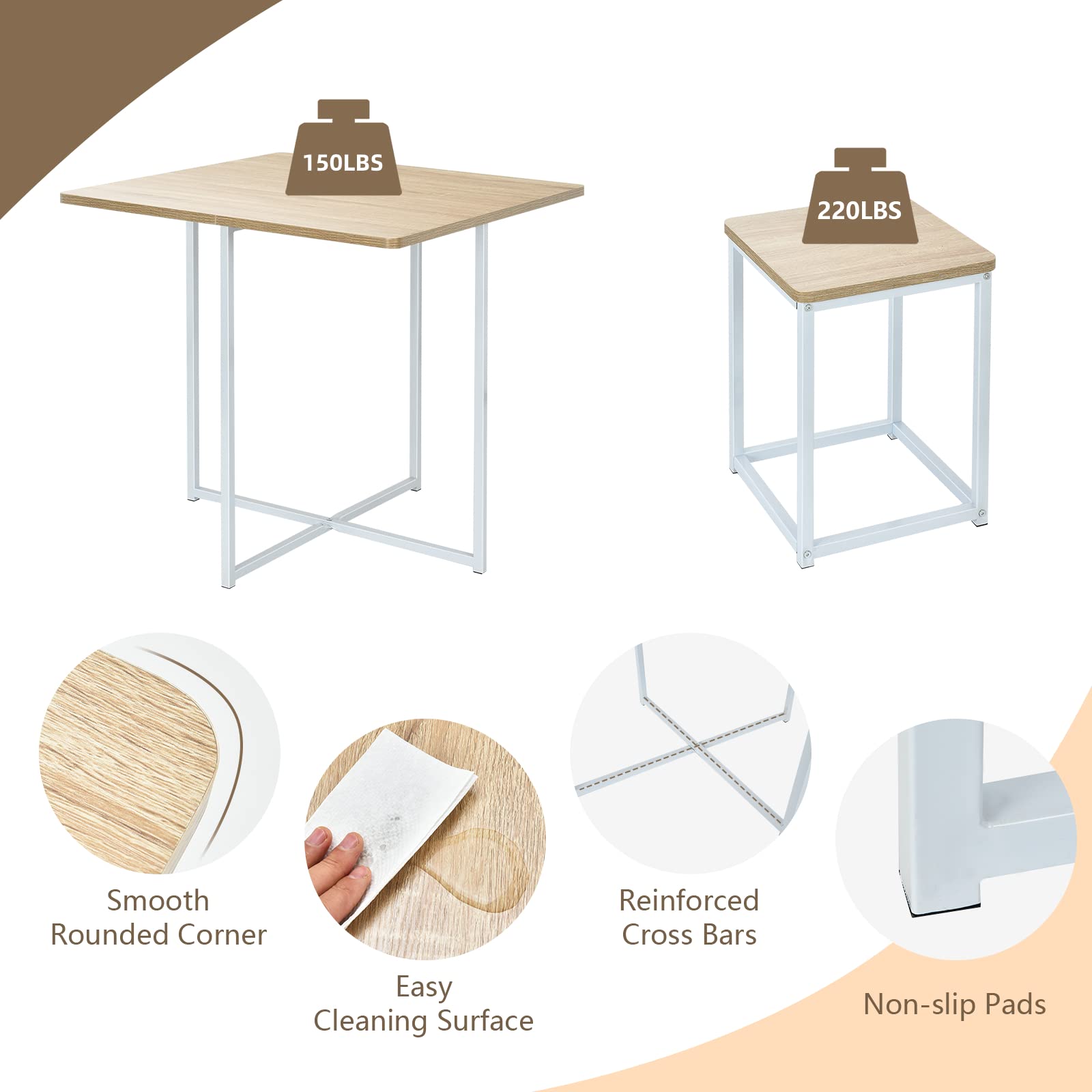 5 Piece Dining Table Set, Counter Kitchen Table and Chair Set for 4 Includes 1 Square Table and 4 Stools