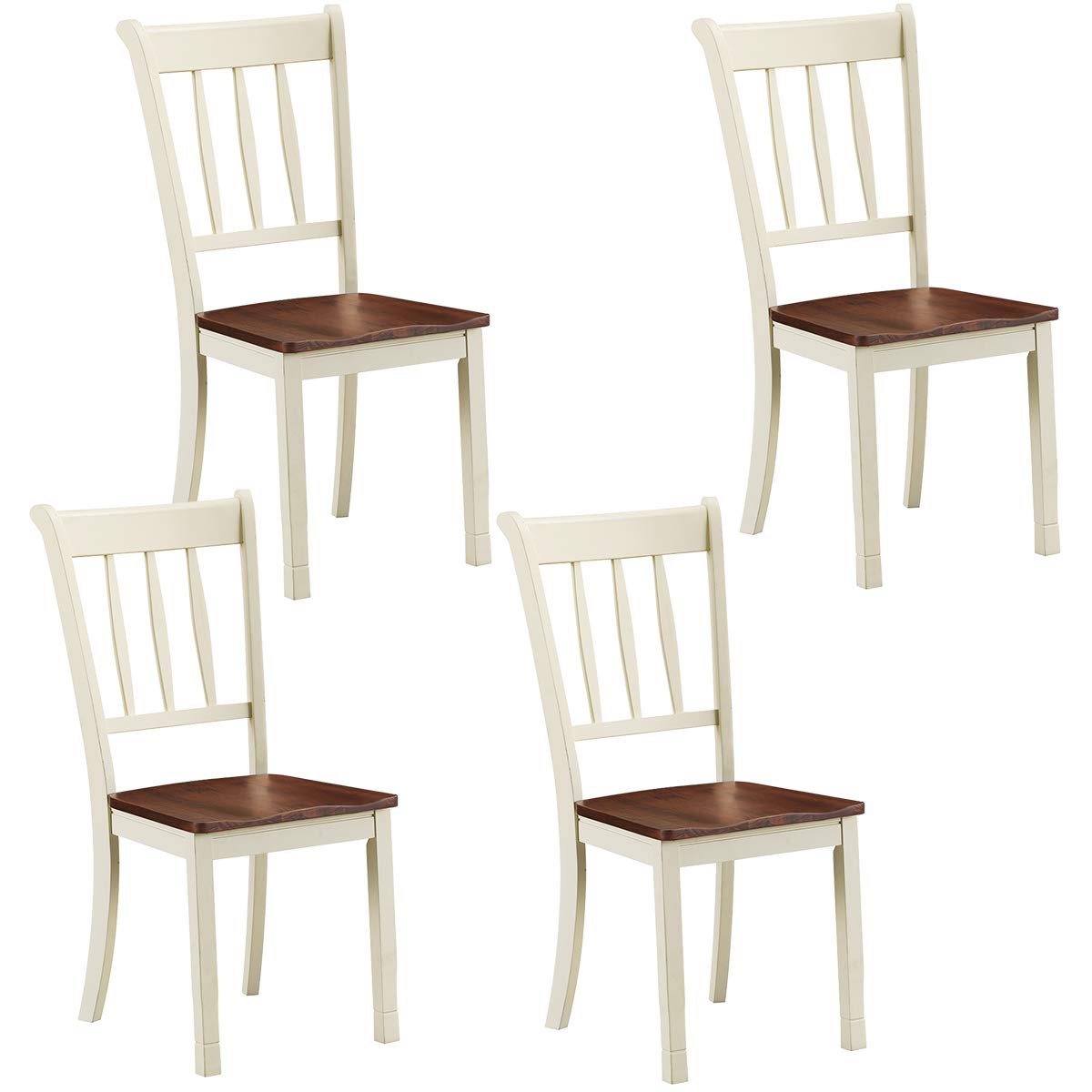 Set of 2/4 Wood Solid Rubber Wood Armless Dining Chairs with Non-Slip Foot Pads