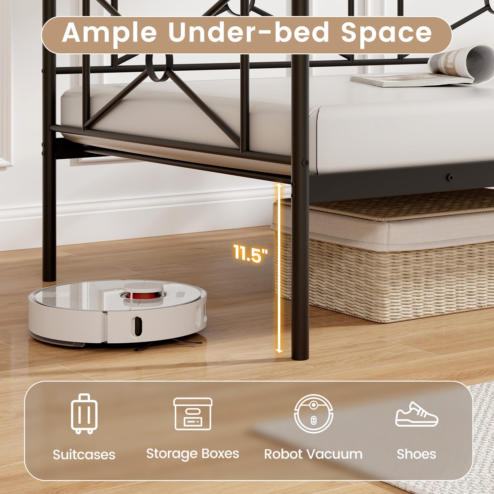 Twin Size Metal Daybed, Multifunctional Sofa Guest Bed with Headboard