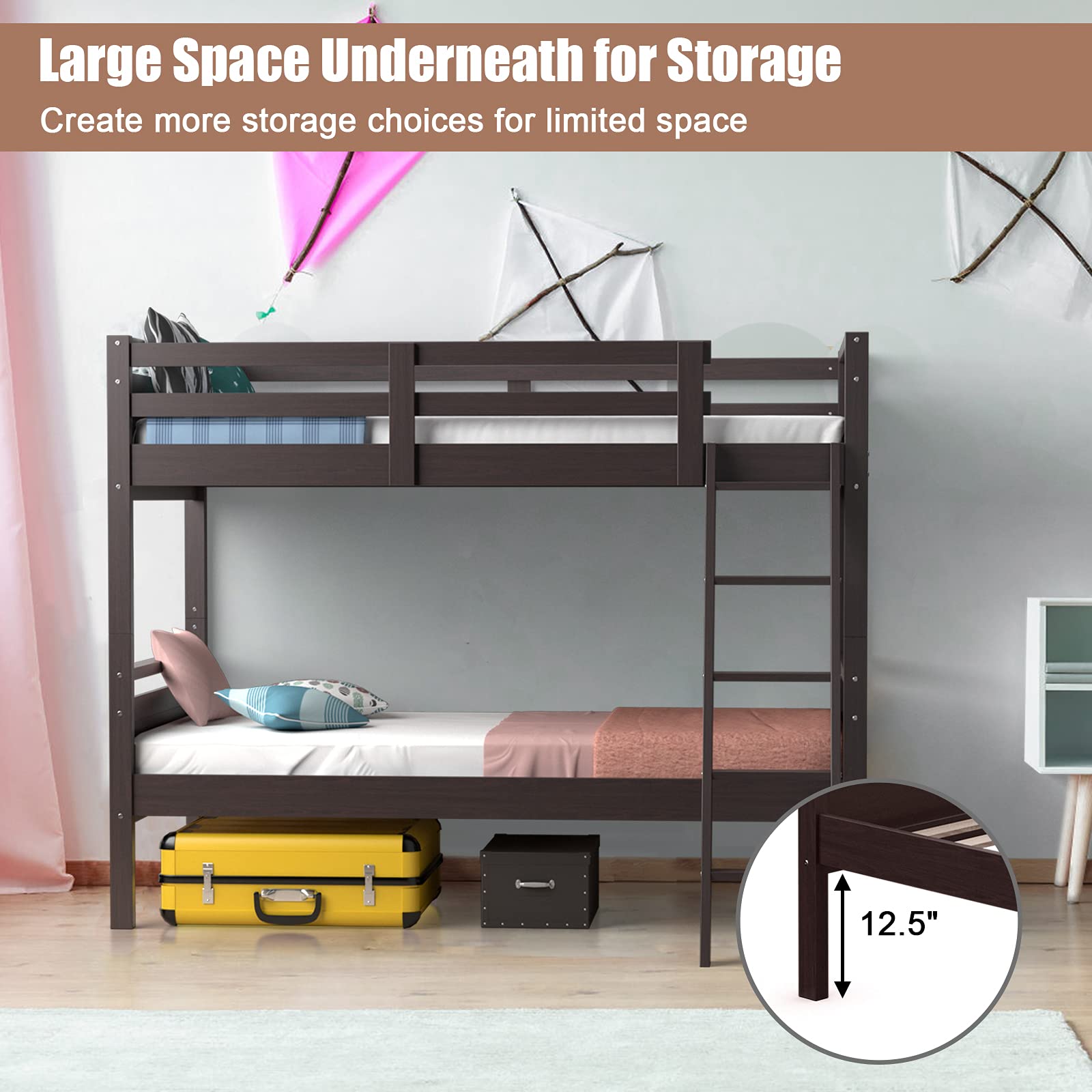 Twin-Over-Twin Wood Bunk Bed, Multifunction Convertible 2 Individual Beds