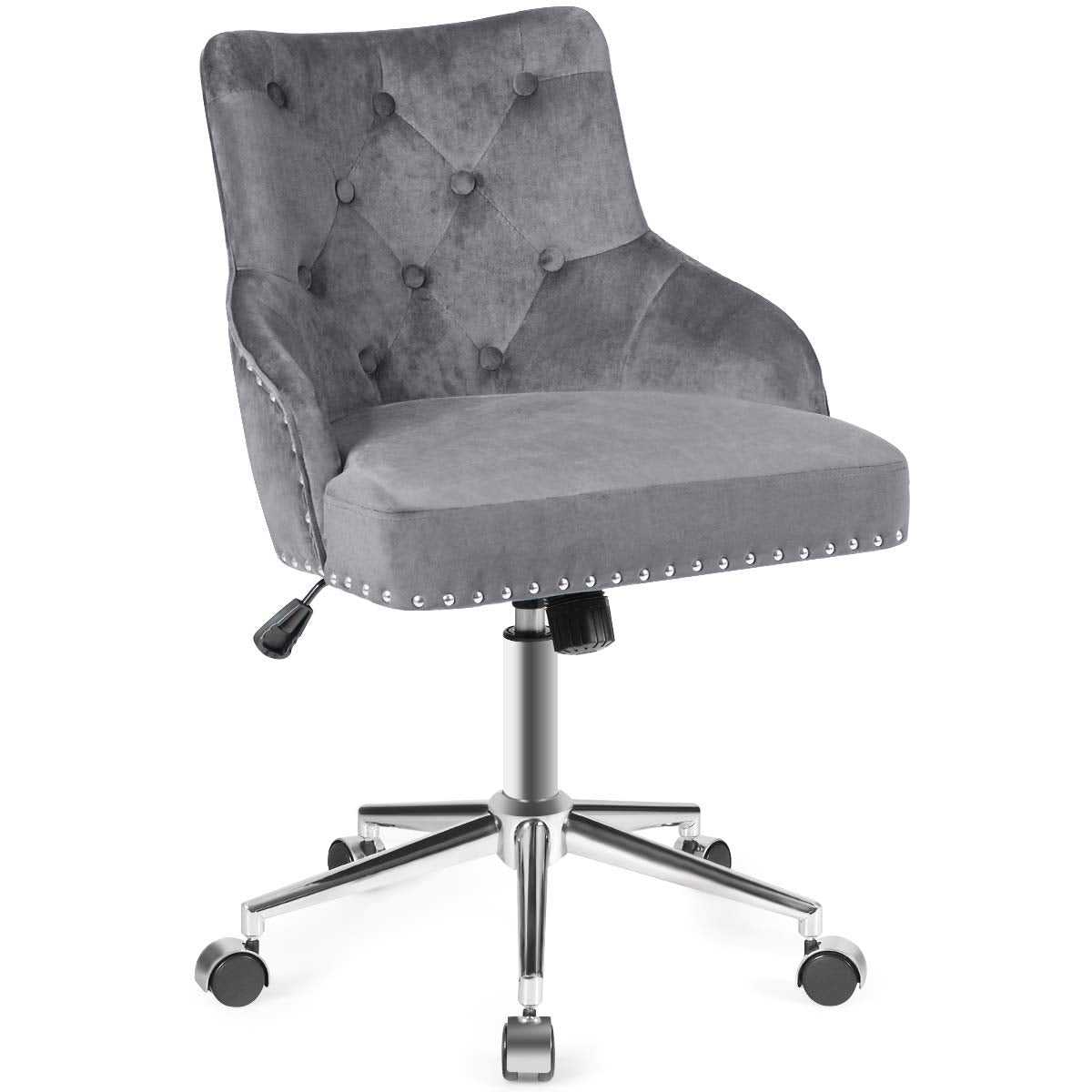 Modern Home Office Chair, Tufted Velvet Swivel Armchair with Nailhead Trim