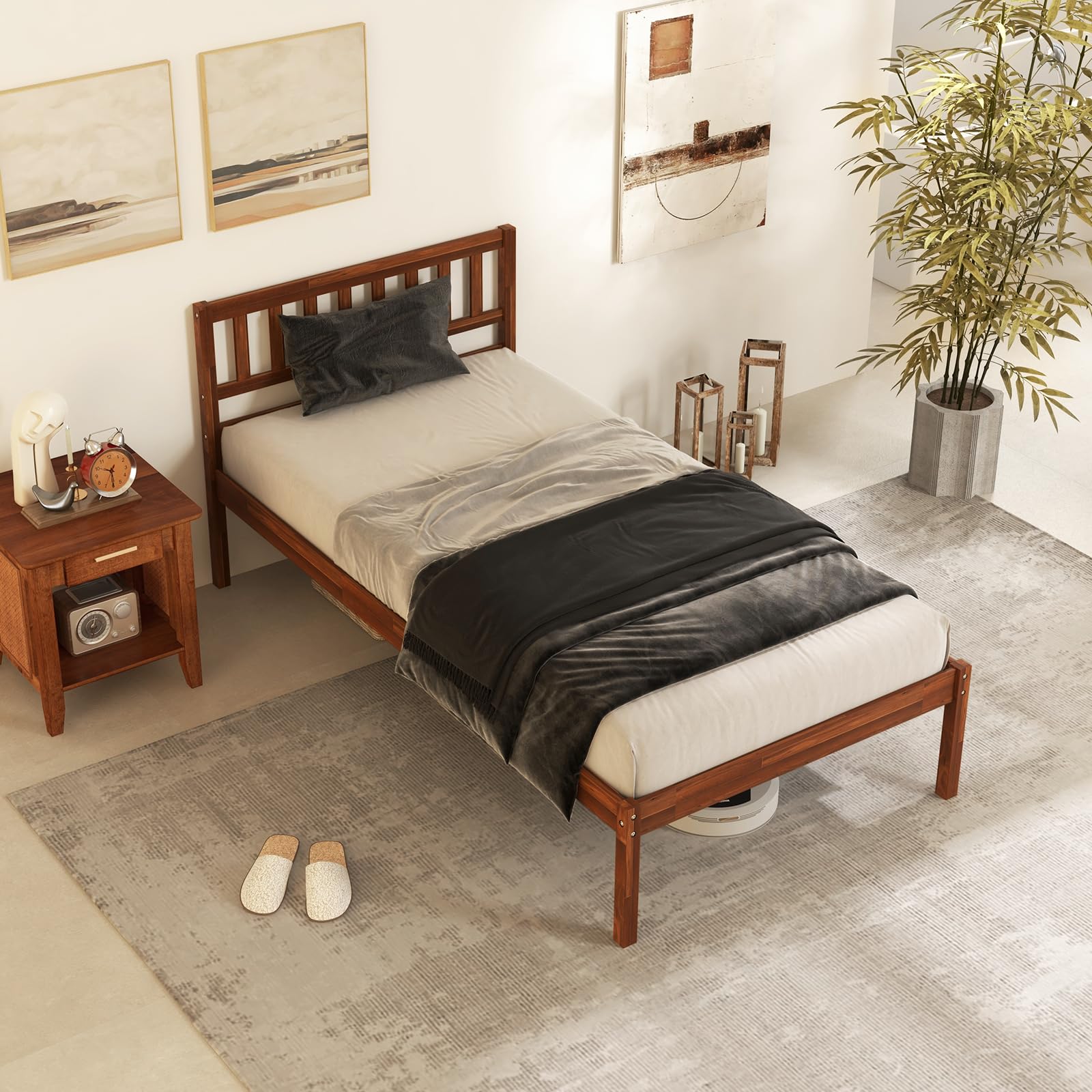 Wood Platform Bed Frame with Headboard