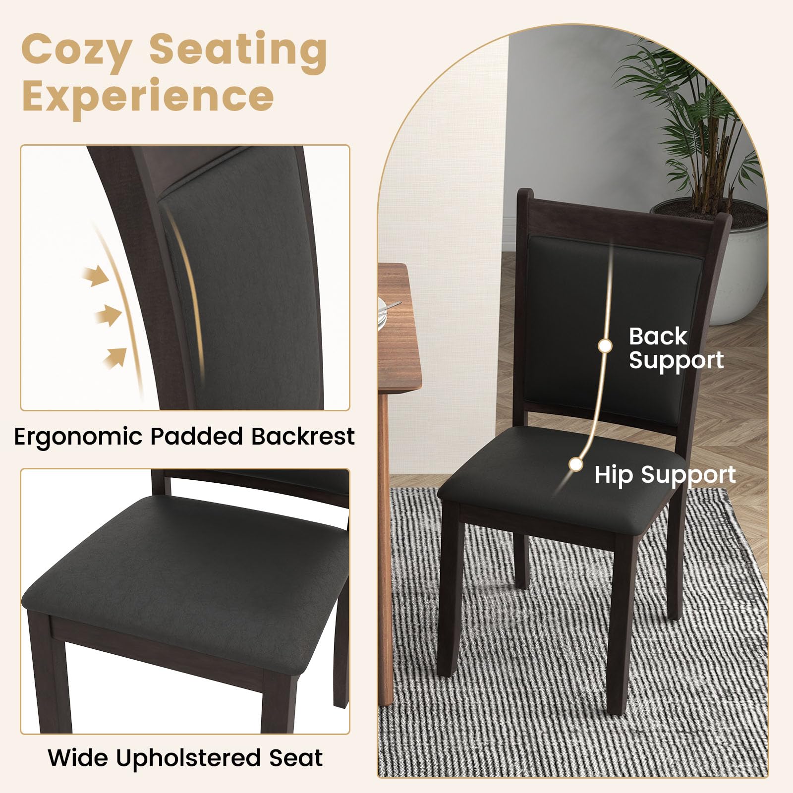 Wooden Dining Chairs Set of 2/4, Modern Armless Kitchen Chairs w/Padded Backrest & Seat, Rubber Wood Frame