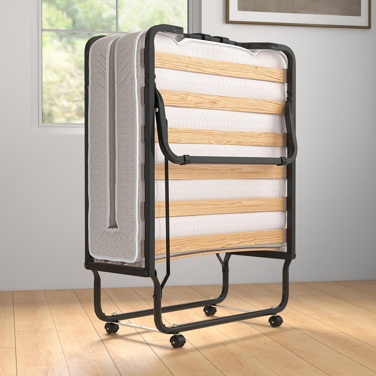Twin Size Folding Rollaway Bed with Mattress for Adults