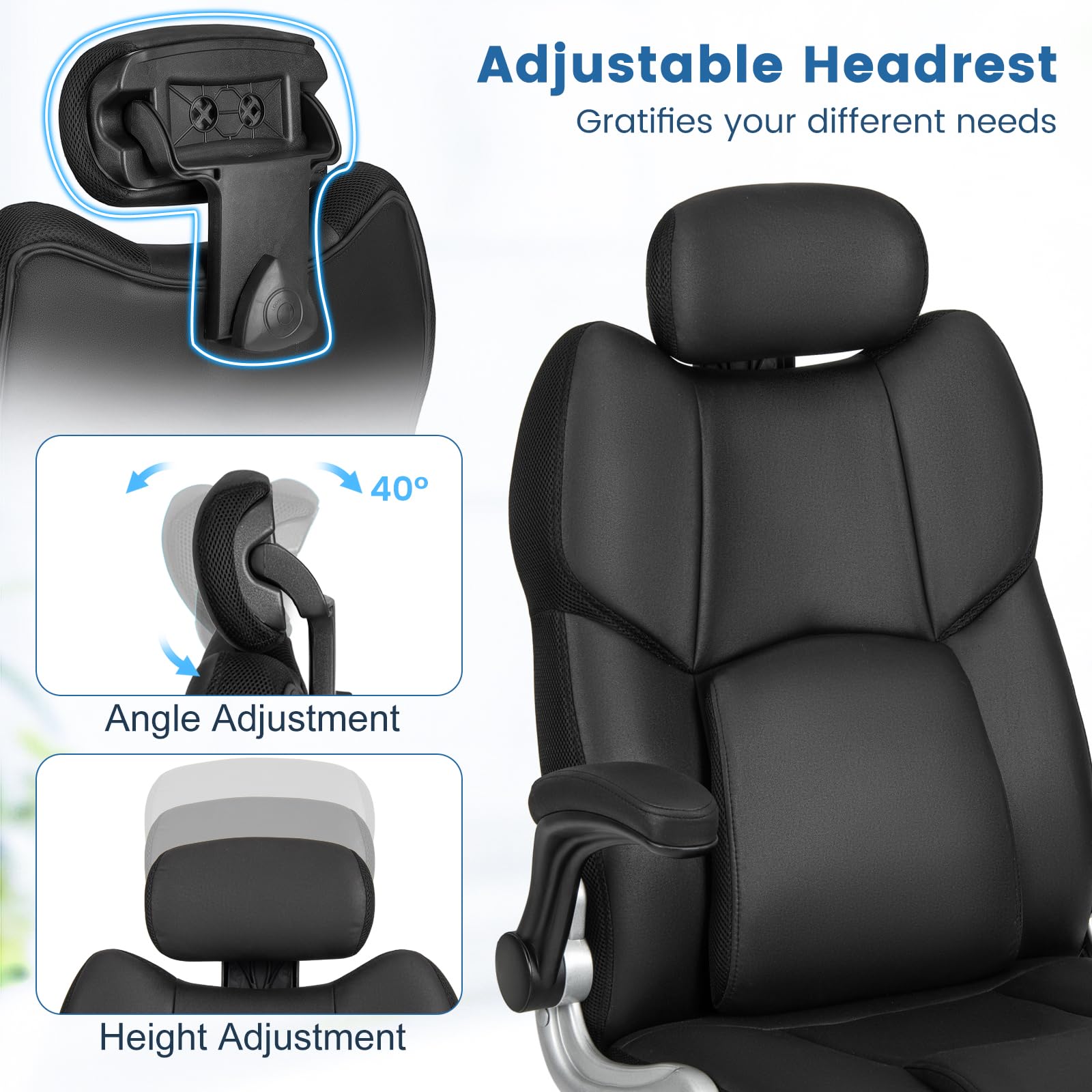 Executive Faux Leather Office Chair, Kneading Massage Computer Chair with Removable Lumbar Support Pillow, Adjustable Headrest