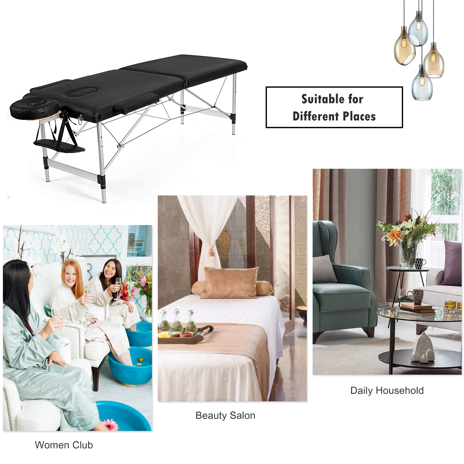 2 Folding Portable Massage Table, Aluminum Frame & Height Adjustable