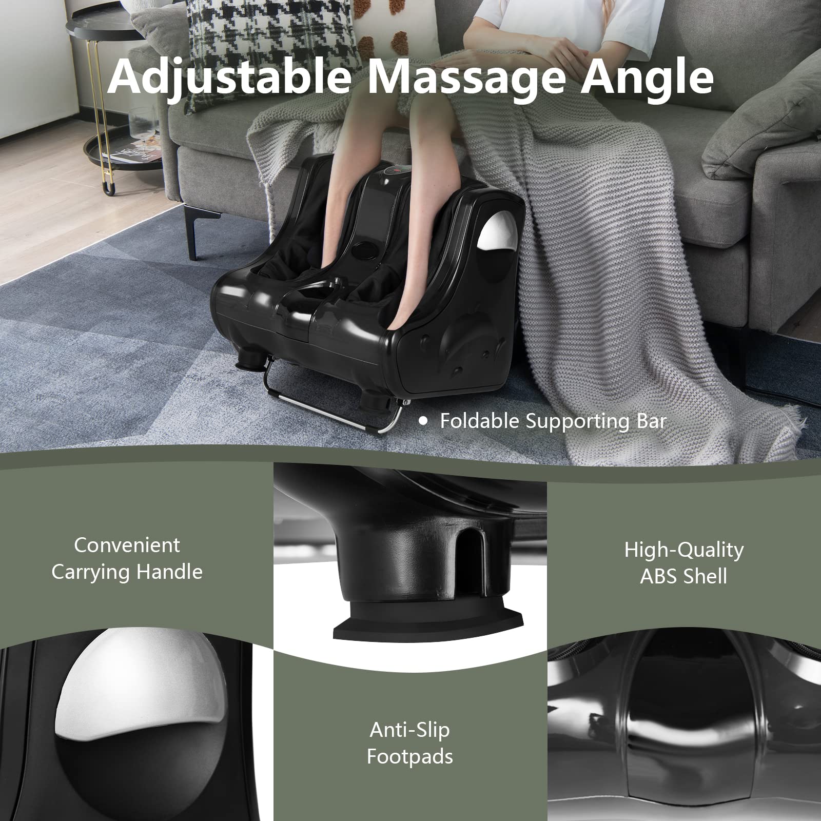 Foot and Calf Massager with Heat，Shiatsu Foot Massager Machine with Vibration, Deep Kneading, 3-Level Intensity Modes