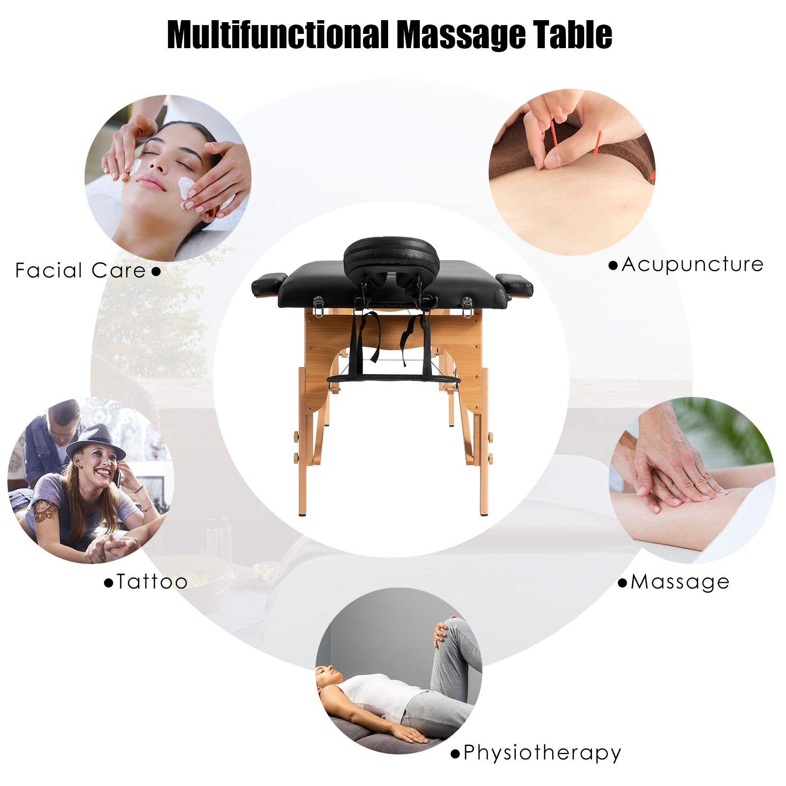 Portable Massage Bed Height Adjustable with Carry Case & Face Cradle