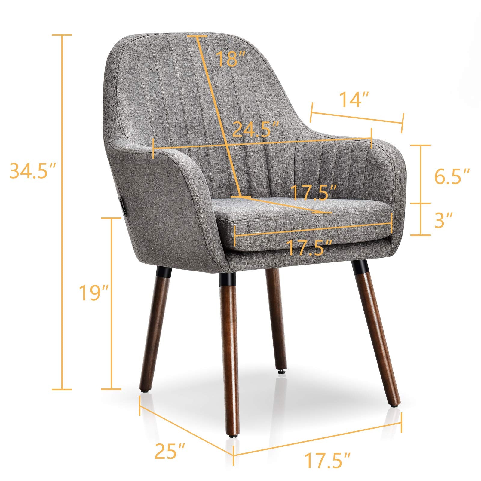 Set of 2/4 Fabric Dining Chairs, Accent Upholstered Arm Chair w/Wood Legs