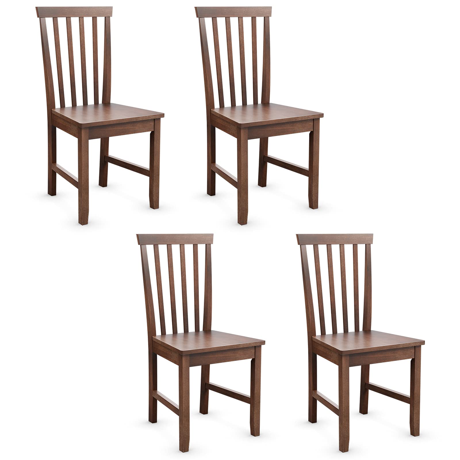 Wood Dining Chair Set of 2/4, Farmhouse Wooden Dining Side Chair with High Slat Back, Rubber Wood Legs