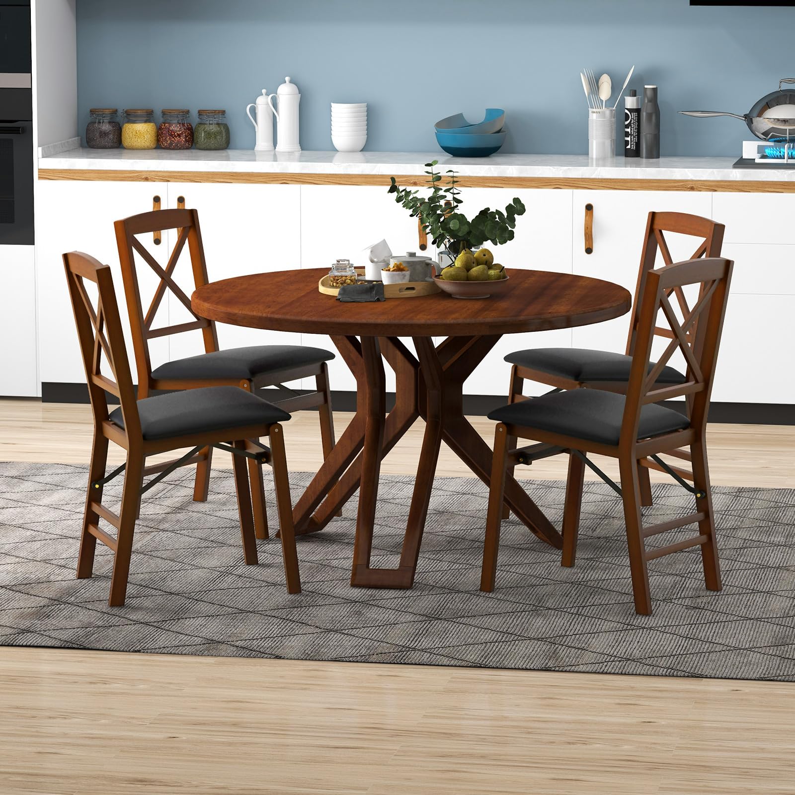 Folding Dining Chairs Set of 2/4, Foldable Wood Chairs with PVC Padded Seat & High Backrest