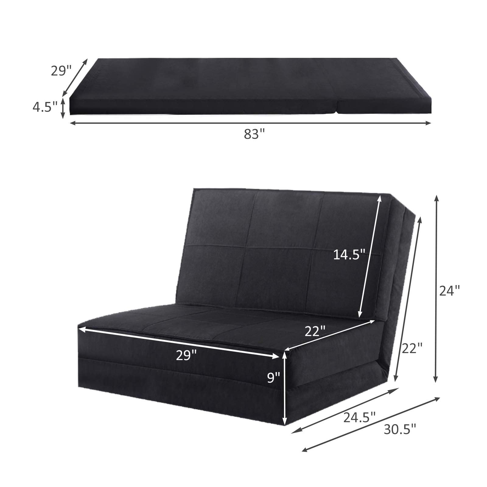 5-Position Adjustable Convertible Flip Chair, Sleeper Dorm Game Bed Couch Lounger Sofa Chair Mattress