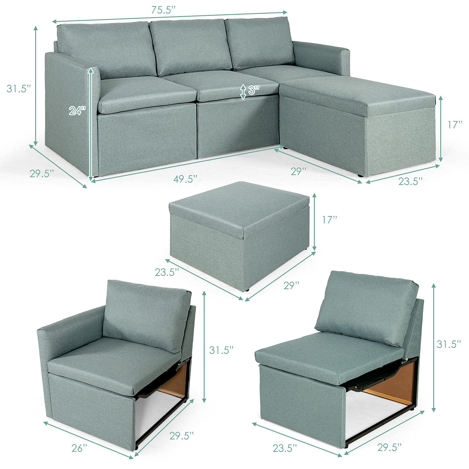 Modern L-Shaped Convertible Sectional Sofa Couch with Reversible Chaise
