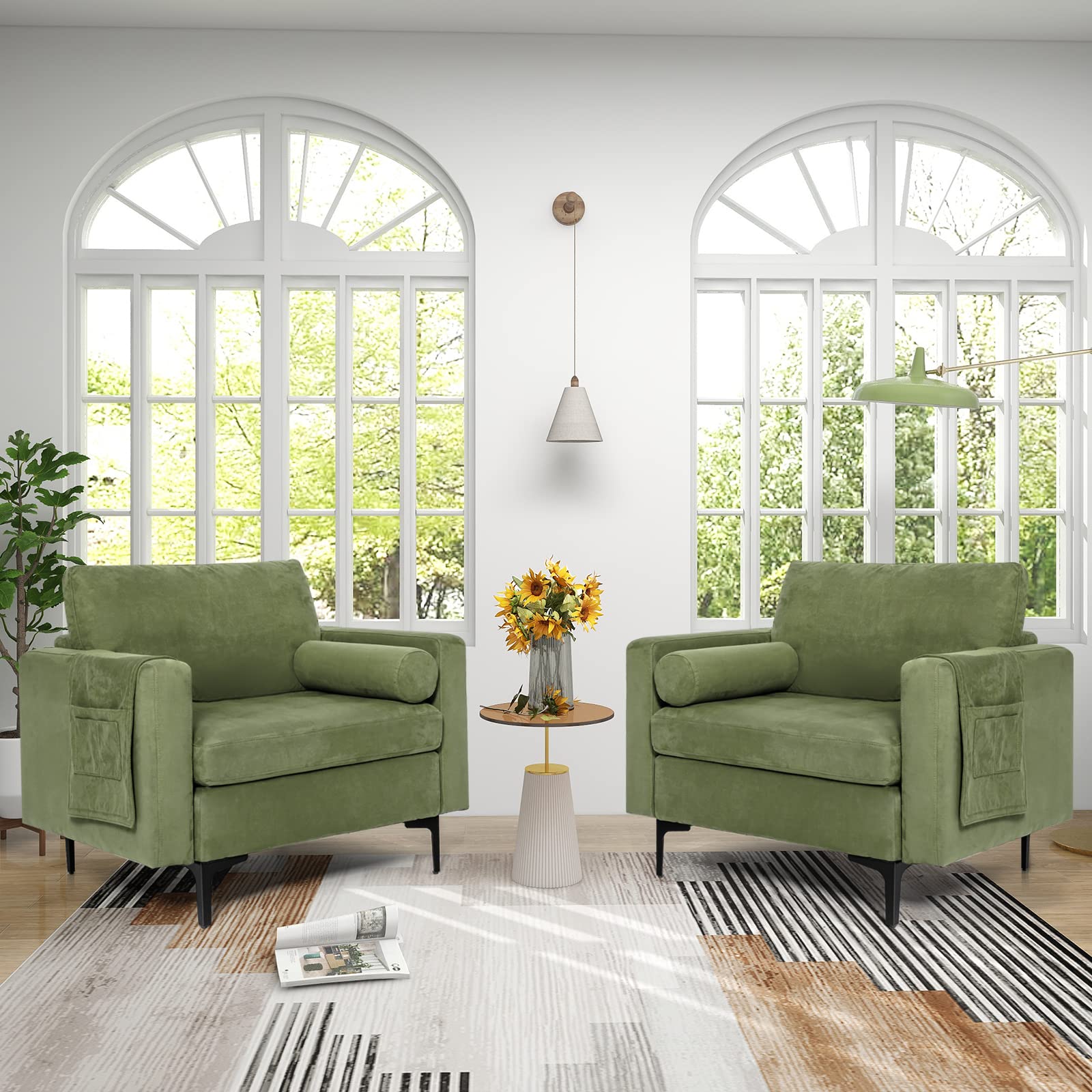 Modern Accent Sofa w/Comfy Cushion Bolster for Bedroom Reception Room