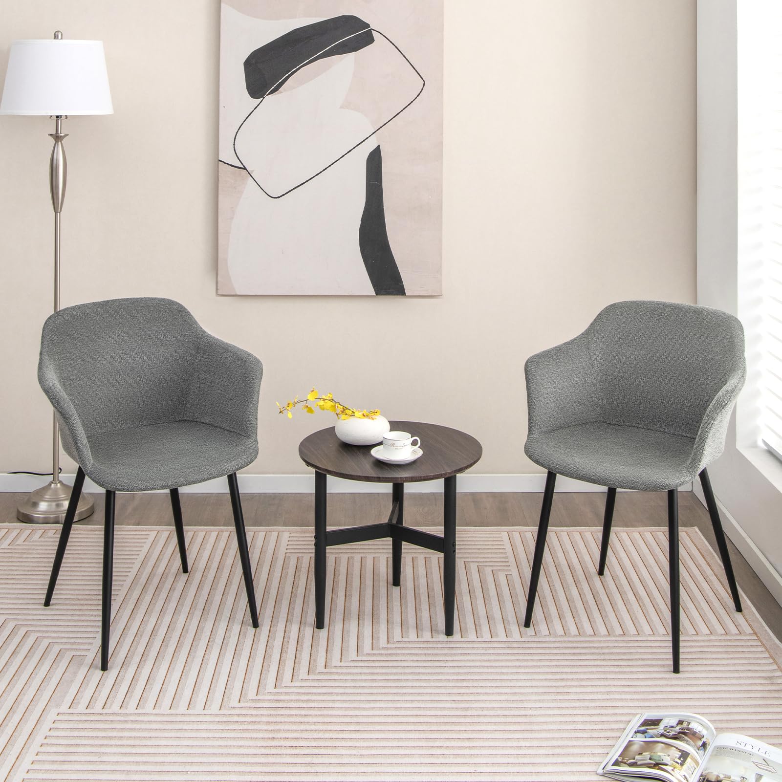 Dining Chairs Set of 2/4, Upholstered Kitchen Chairs with Arms, Dining Room Chairs with Metal Frame, 17"(D)x18"(W) Wide Seat