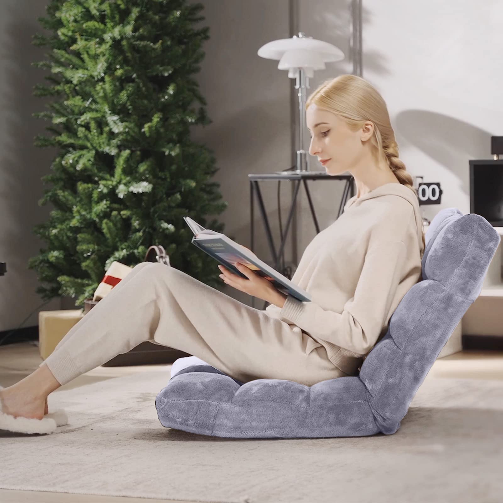 Floor Chair with Back Support, Folding Sofa Chair with 14 Adjustable Position