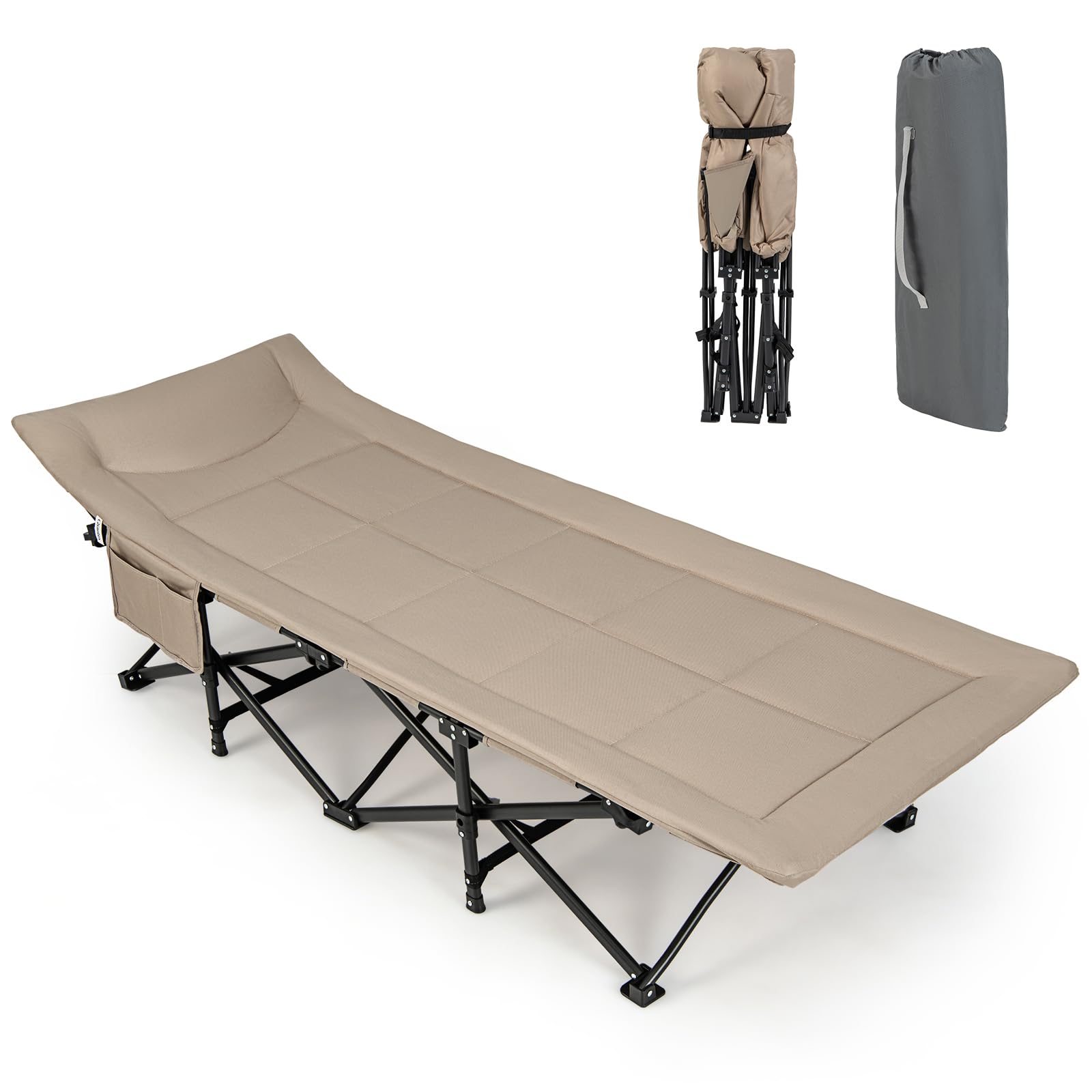 Camping Cot for Adults, Portable Folding Bed for Sleeping with Pad & Pillow Lightweight Tent Cot with Carry Bag
